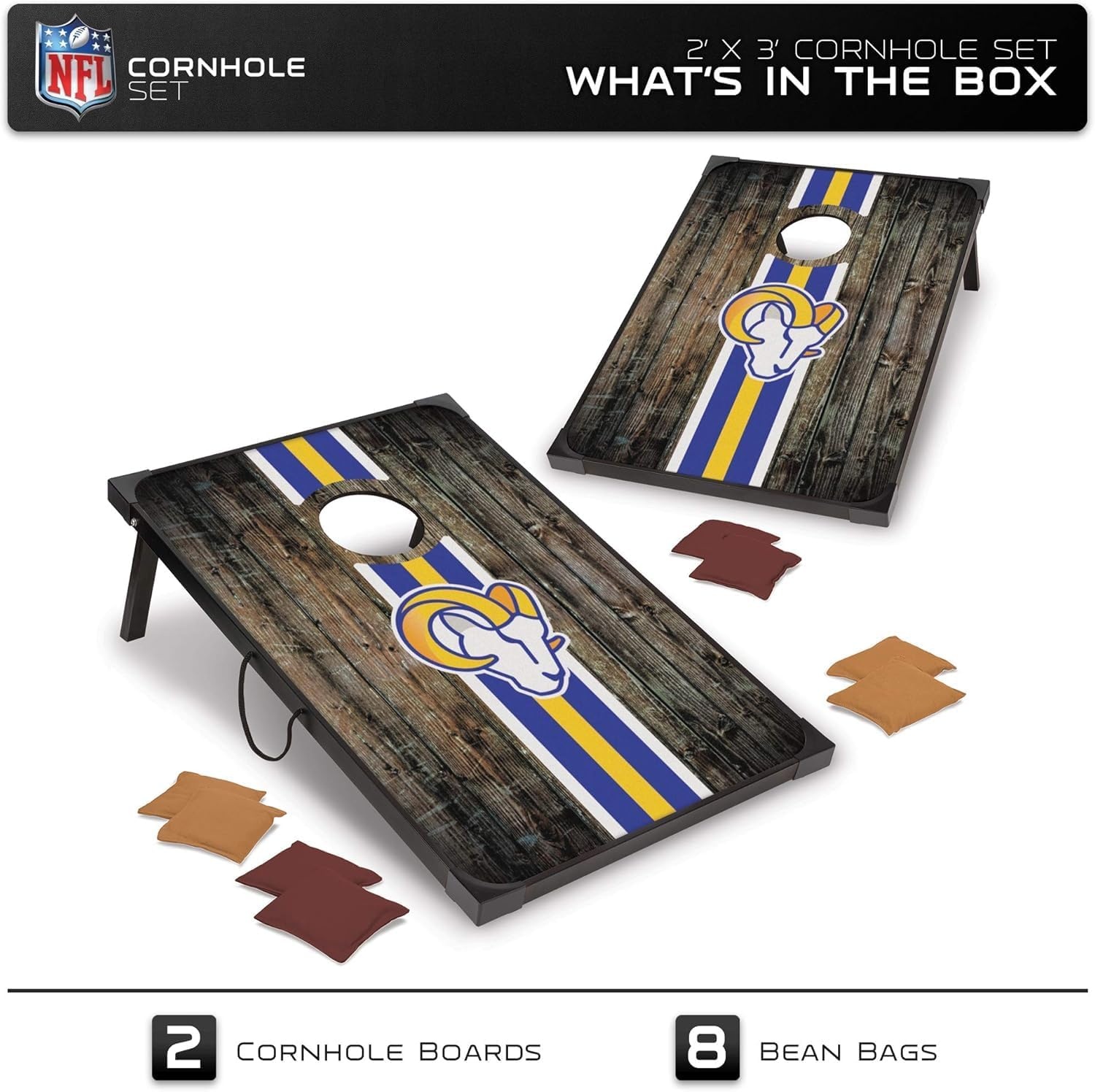 Wild Sports NFL 2′ x 3′ MDF Deluxe Cornhole Set – with Corners and Aprons(Los Angeles Rams)