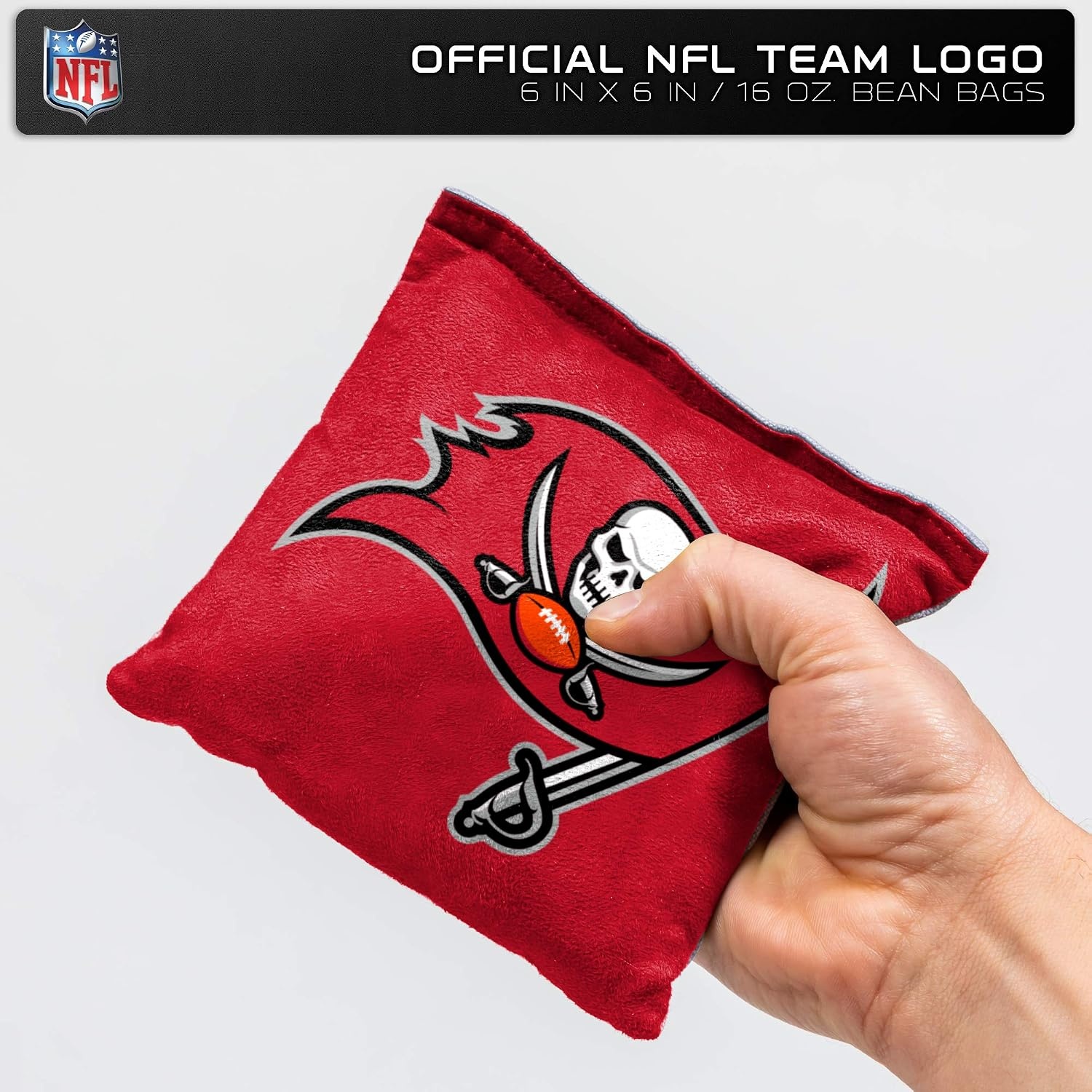 NFL Pro Football Dual Sided Bean Bags by Wild Sports, 8 Count, Premium Toss Bags for Cornhole Set – Great for Tailgates, Outdoors, Backyard(Tampa Bay Buccaneers)