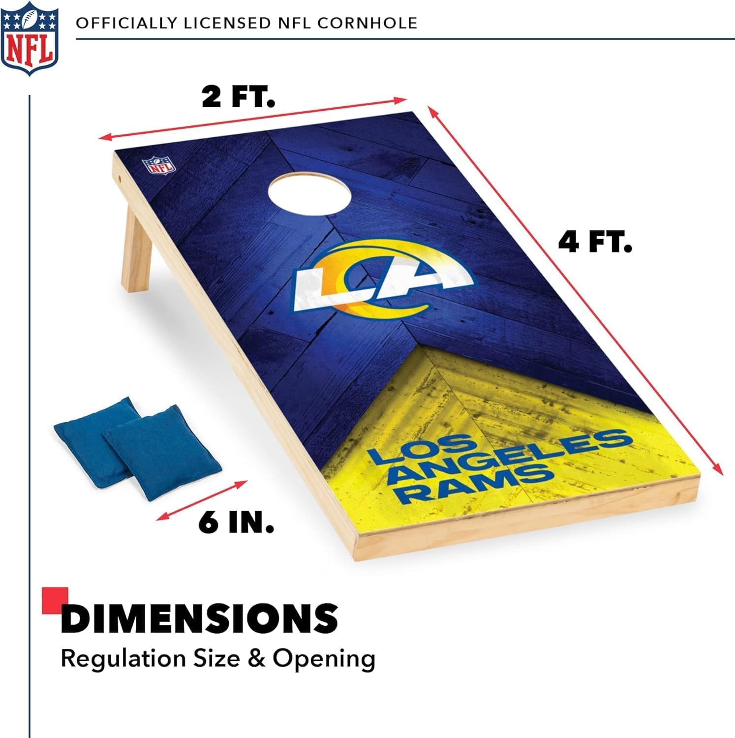 NFL Football 2′ x 4′ Regulation Size Solid Wood Cornhole Set with Direct Print HD Team Graphics Great Gift for Any Football Fan  Bean Bag Toss Family Outdoor Game(Los Angeles Rams)