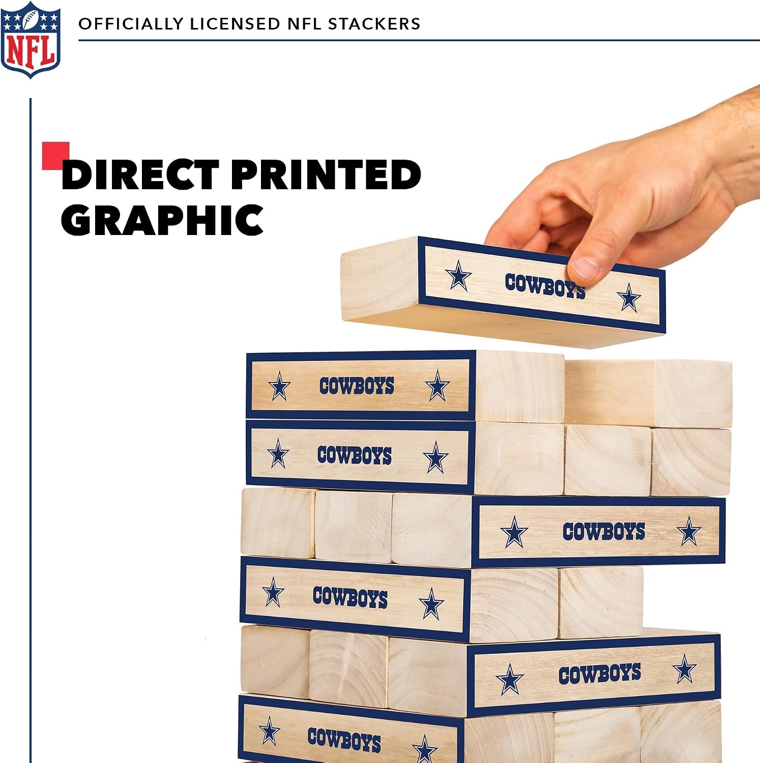 Wild Sports NFL Giant Stacking Wooden Blocks – Tumbling Tower Classic Family Game Stacks – Great Gift for Any Football Fan (Dallas Cowboys)