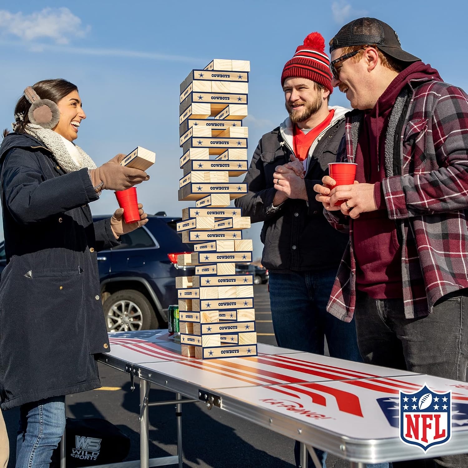 Wild Sports NFL Giant Stacking Wooden Blocks – Tumbling Tower Classic Family Game Stacks – Great Gift for Any Football Fan (Dallas Cowboys)