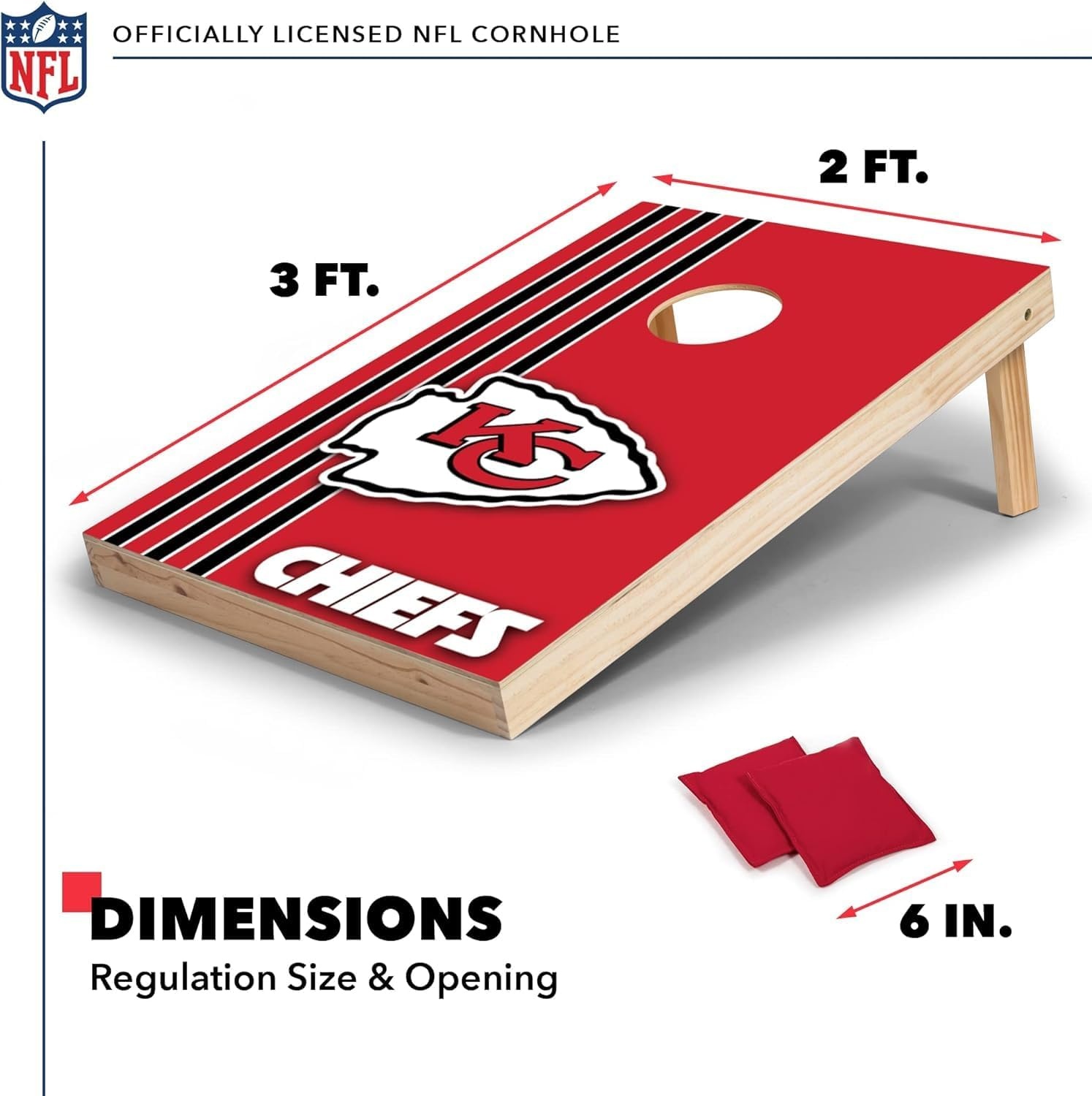 NFL 2′ x 3′ Solid Wood Cornhole Set with Direct Print HD Team Graphics – Great Gift for Any Football Fan  Bean Bag Toss Family Outdoor Games(Kansas City Chiefs)