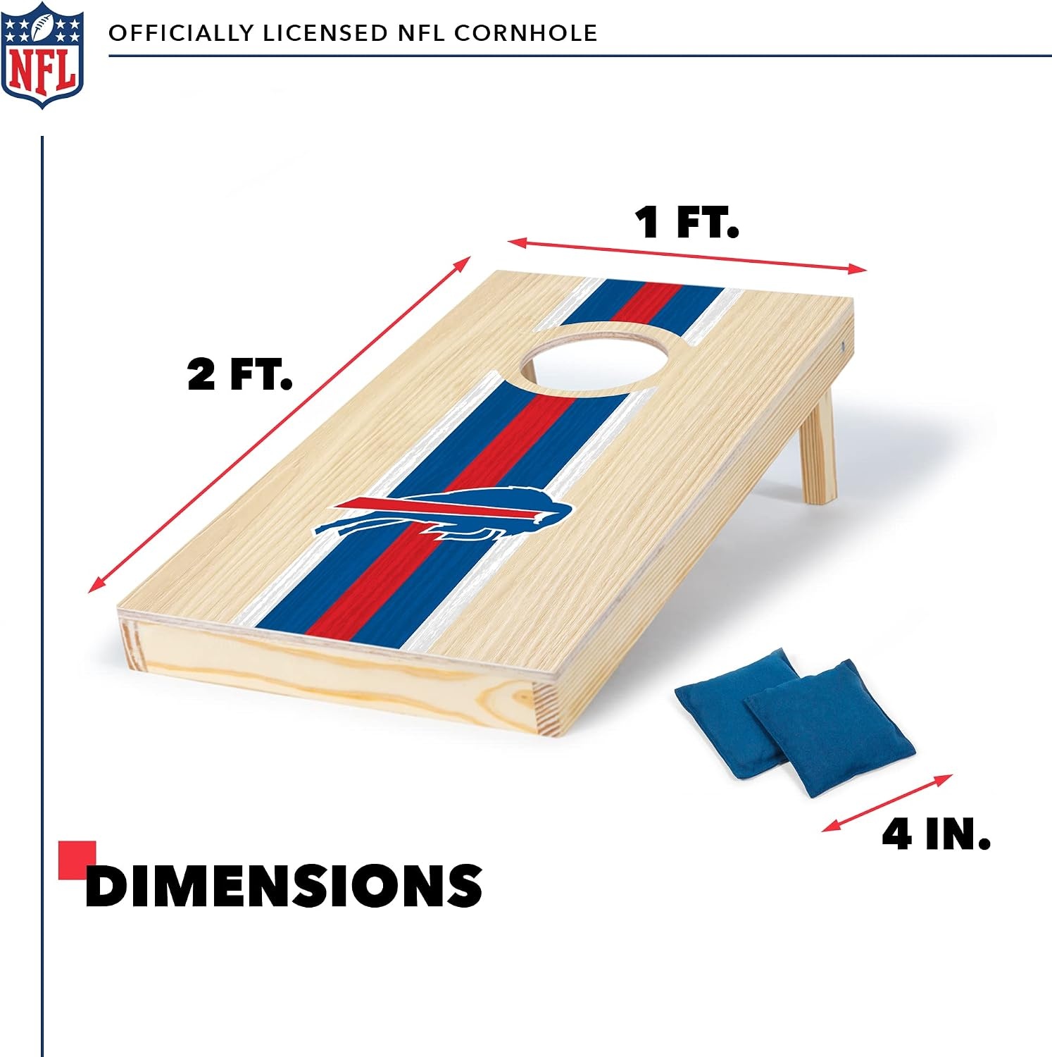 NFL Football Portable Size 1′ x 2′ Solid Wood Cornhole Set with Direct Print HD Team Graphics – Travel Size(Buffalo Bills)