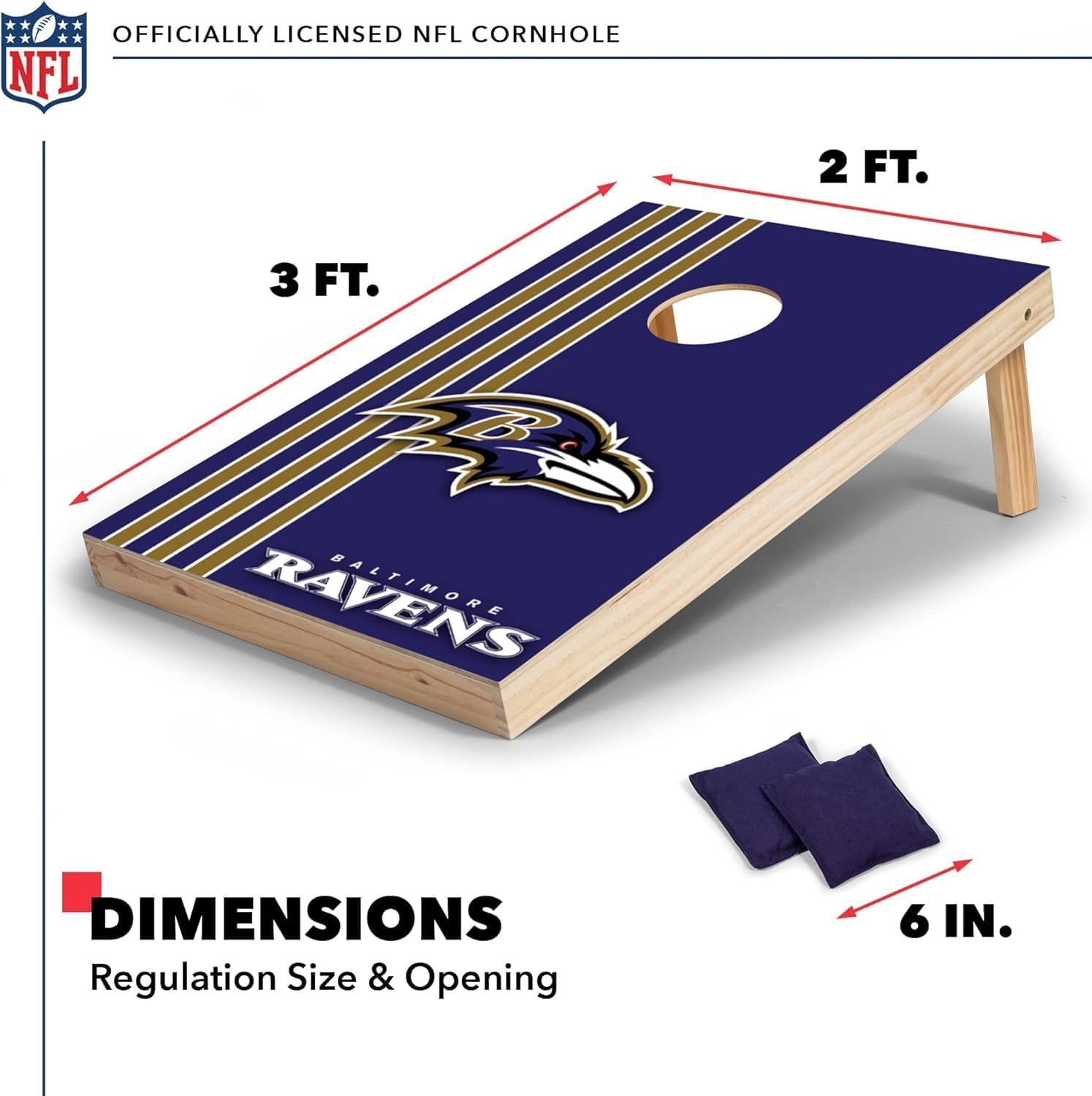 NFL 2′ x 3′ Solid Wood Cornhole Set with Direct Print HD Team Graphics – Great Gift for Any Football Fan  Bean Bag Toss Family Outdoor Games(Baltimore Ravens)