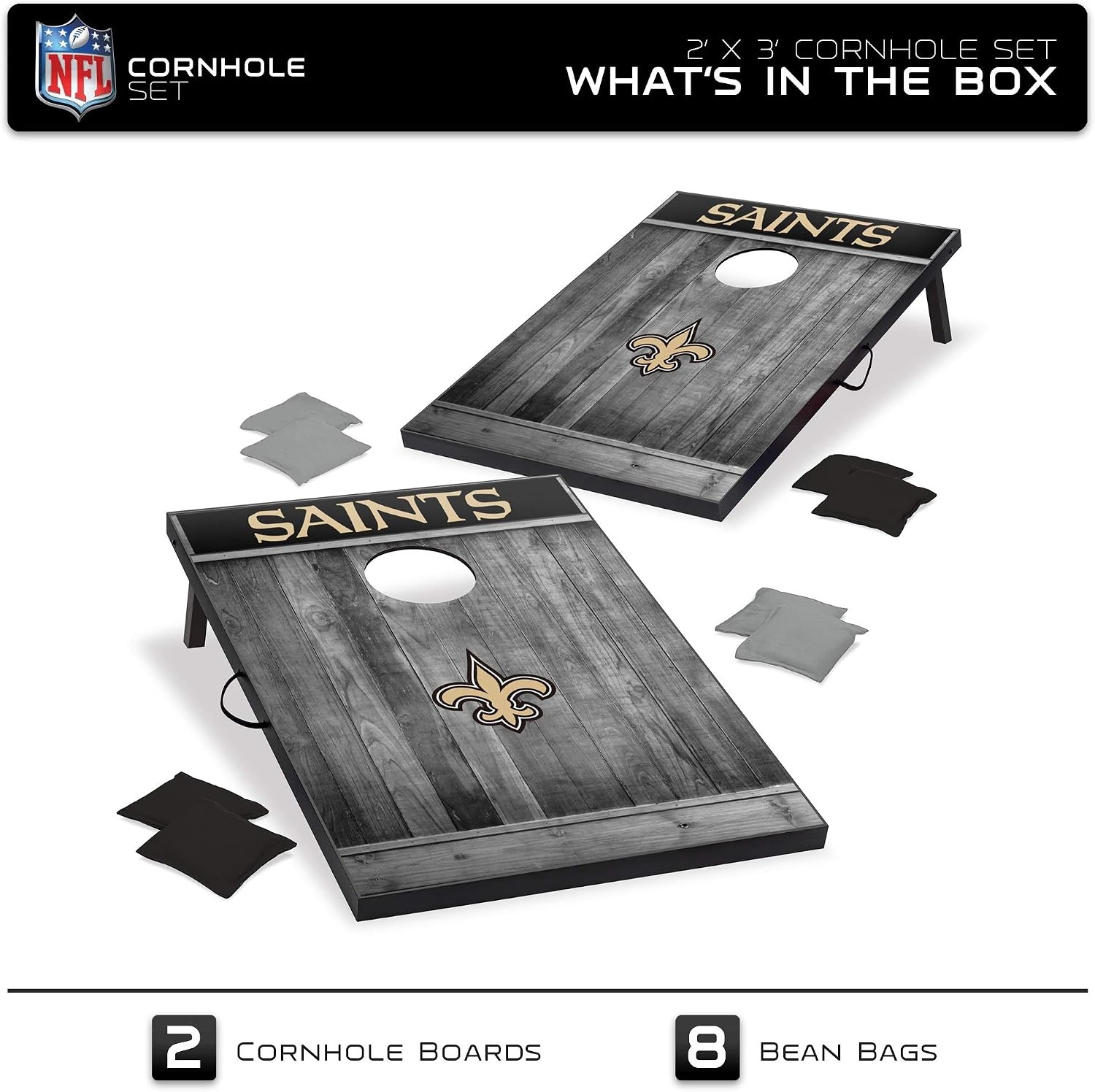 Wild Sports 2’x3′ MDF Wood NFL Cornhole Set(New Orleans Saints)