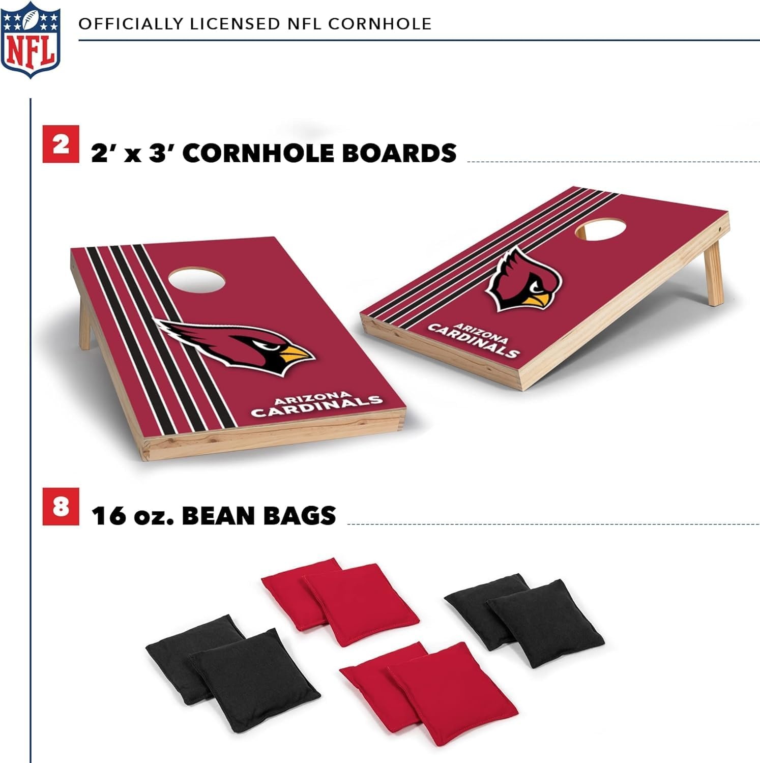 NFL 2′ x 3′ Solid Wood Cornhole Set with Direct Print HD Team Graphics – Great Gift for Any Football Fan  Bean Bag Toss Family Outdoor Games(Arizona Cardinals)