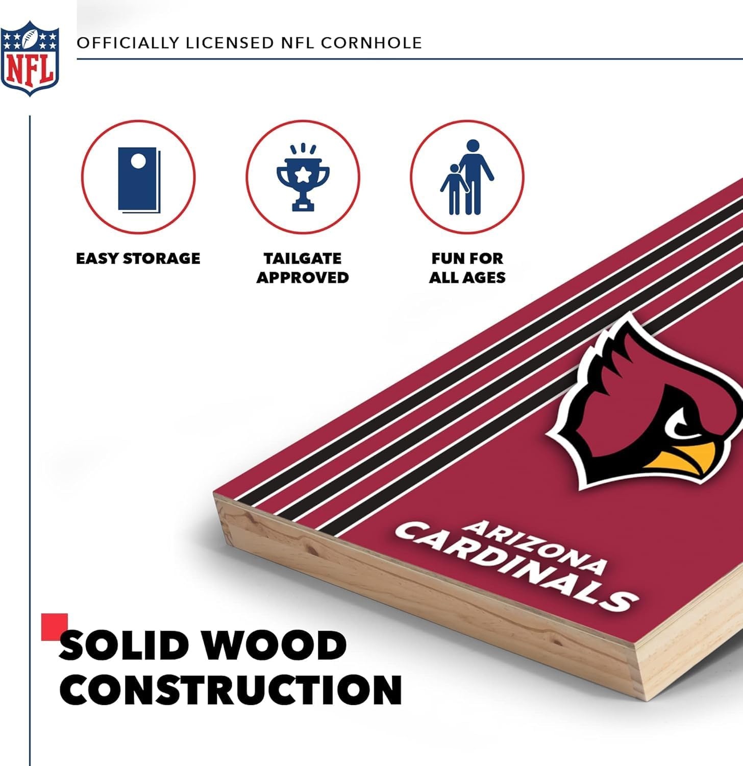 NFL 2′ x 3′ Solid Wood Cornhole Set with Direct Print HD Team Graphics – Great Gift for Any Football Fan  Bean Bag Toss Family Outdoor Games(Arizona Cardinals)
