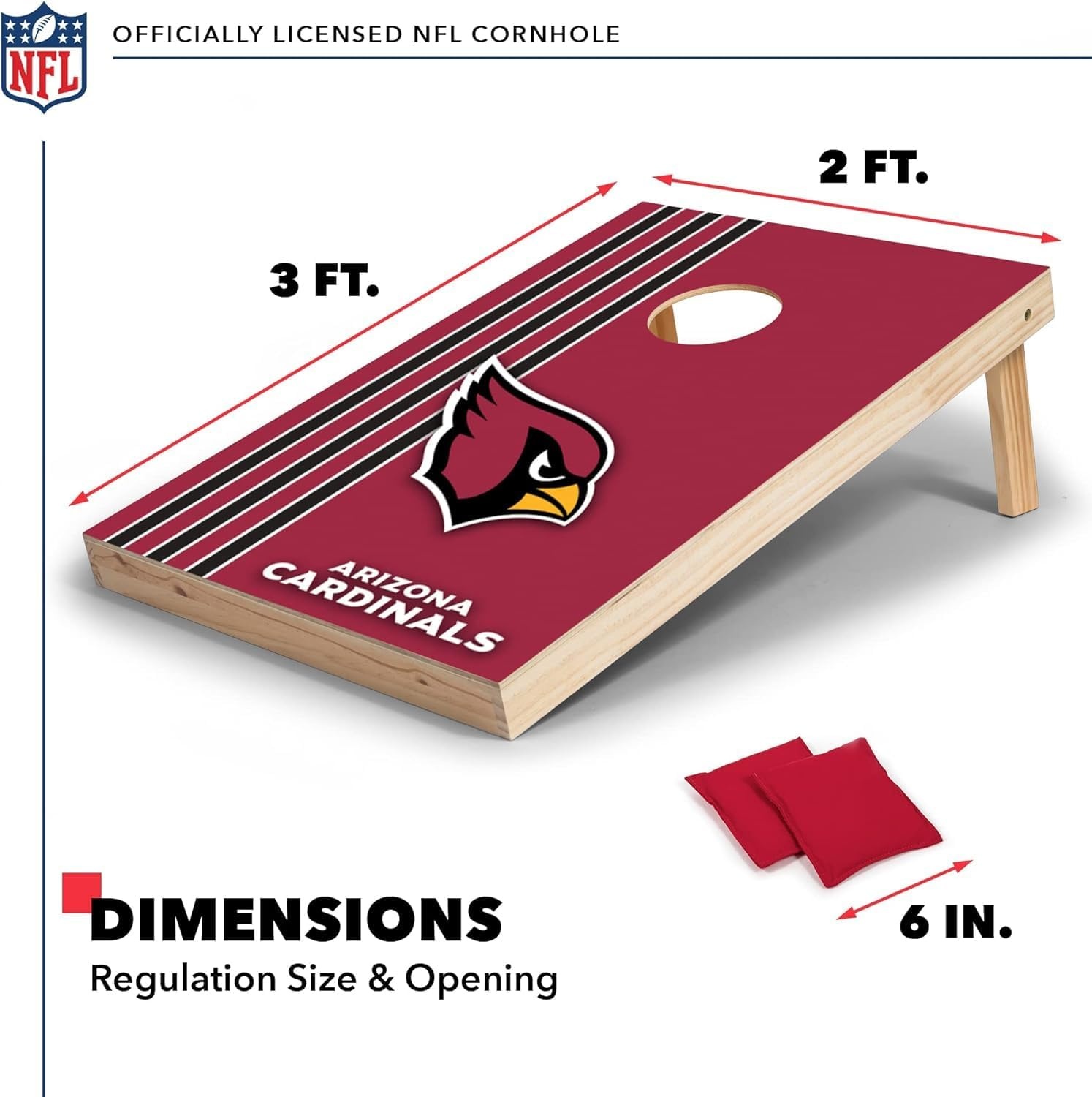 NFL 2′ x 3′ Solid Wood Cornhole Set with Direct Print HD Team Graphics – Great Gift for Any Football Fan  Bean Bag Toss Family Outdoor Games(Arizona Cardinals)