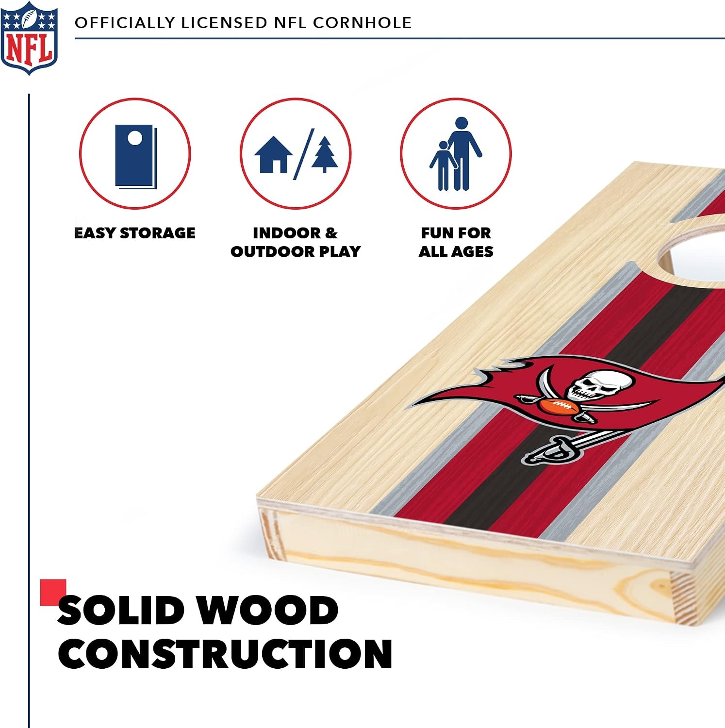 NFL Football Portable Size 1′ x 2′ Solid Wood Cornhole Set with Direct Print HD Team Graphics – Travel Size(Tampa Bay Buccaneers)