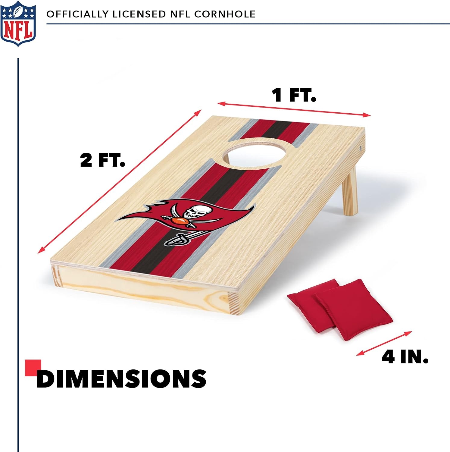 NFL Football Portable Size 1′ x 2′ Solid Wood Cornhole Set with Direct Print HD Team Graphics – Travel Size(Tampa Bay Buccaneers)