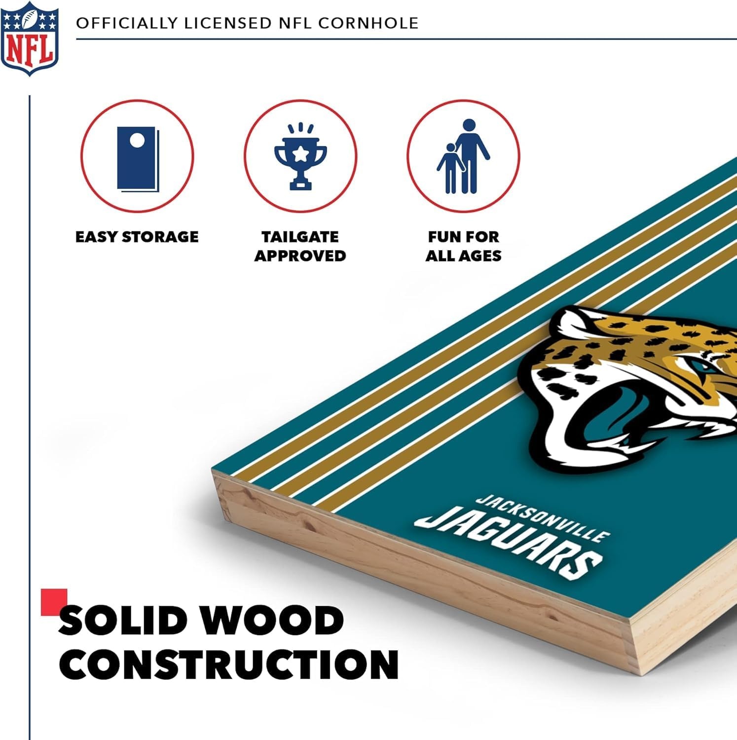 NFL 2′ x 3′ Solid Wood Cornhole Set with Direct Print HD Team Graphics – Great Gift for Any Football Fan  Bean Bag Toss Family Outdoor Games(Jacksonville Jaguars)