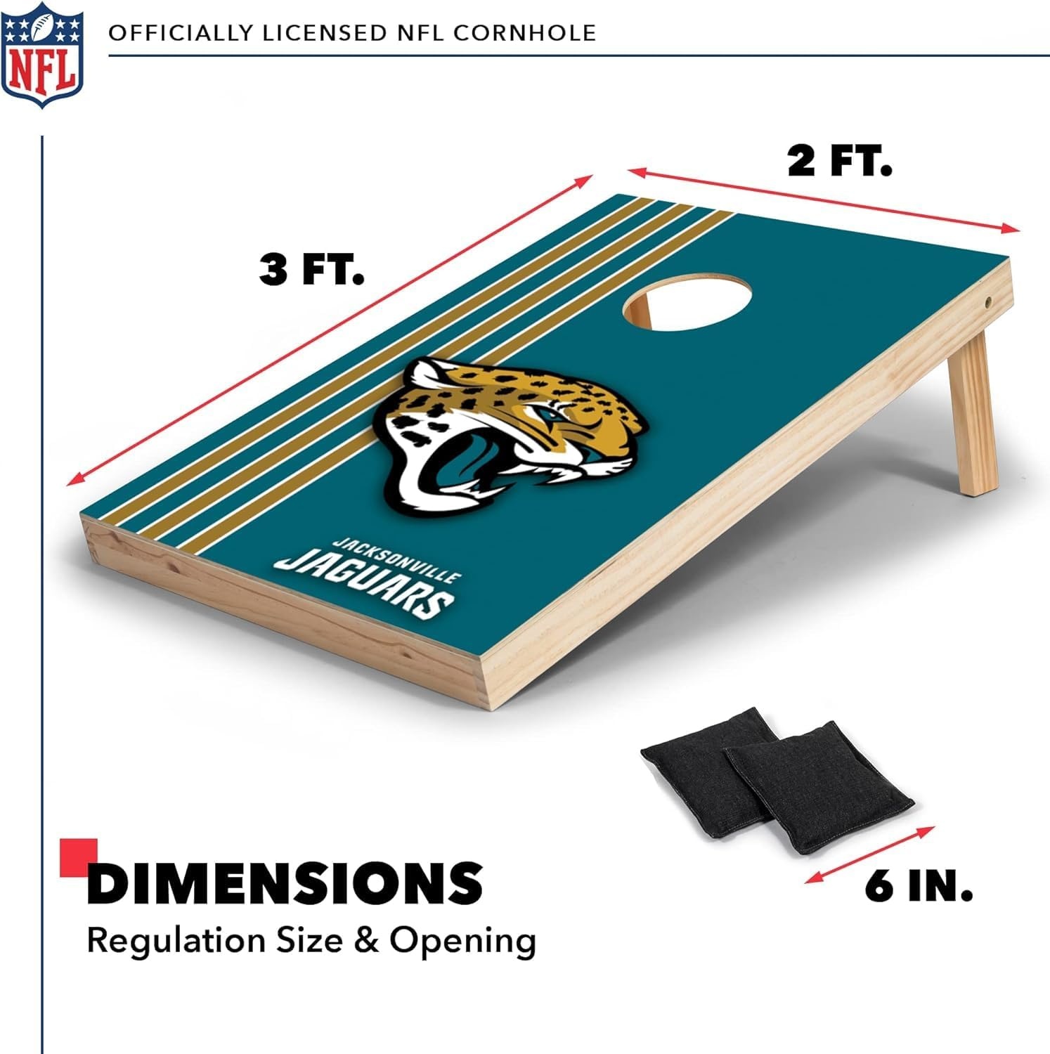 NFL 2′ x 3′ Solid Wood Cornhole Set with Direct Print HD Team Graphics – Great Gift for Any Football Fan  Bean Bag Toss Family Outdoor Games(Jacksonville Jaguars)