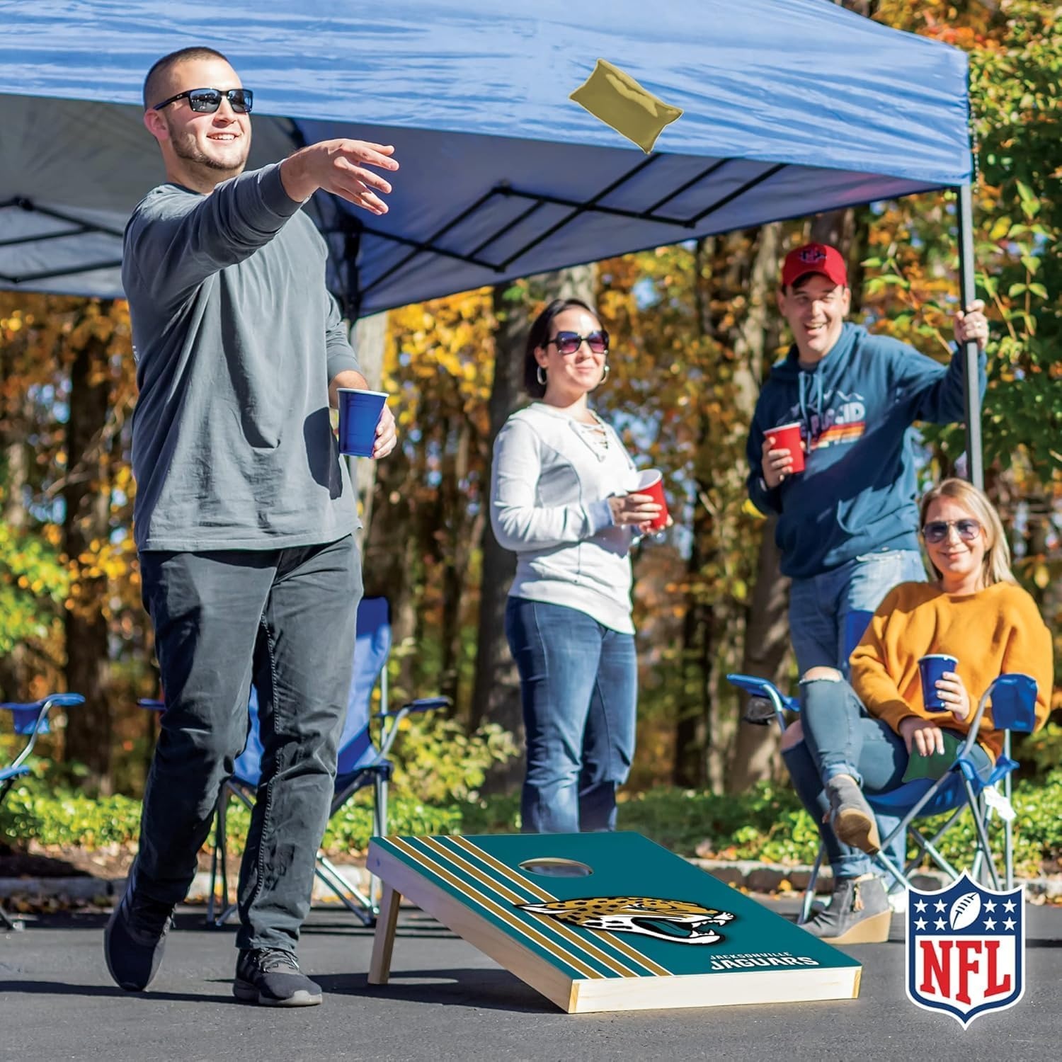 NFL 2′ x 3′ Solid Wood Cornhole Set with Direct Print HD Team Graphics – Great Gift for Any Football Fan  Bean Bag Toss Family Outdoor Games(Jacksonville Jaguars)