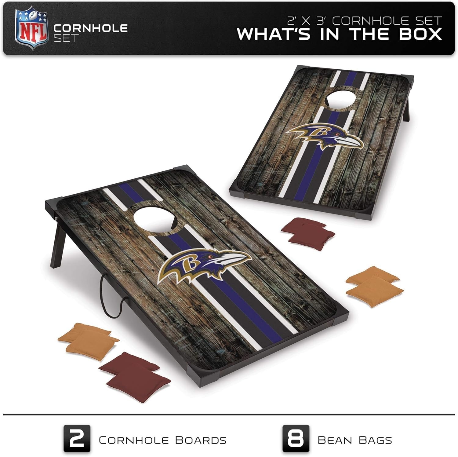 Wild Sports NFL 2′ x 3′ MDF Deluxe Cornhole Set – with Corners and Aprons(Baltimore Ravens)