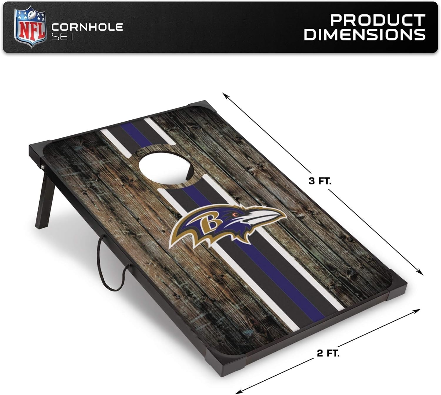 Wild Sports NFL 2′ x 3′ MDF Deluxe Cornhole Set – with Corners and Aprons(Baltimore Ravens)