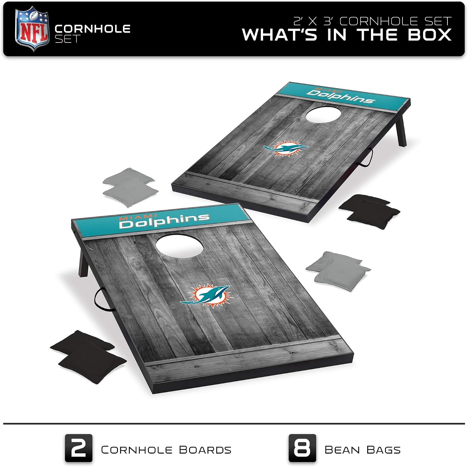 Wild Sports 2’x3′ MDF Wood NFL Cornhole Set(Miami Dolphins)