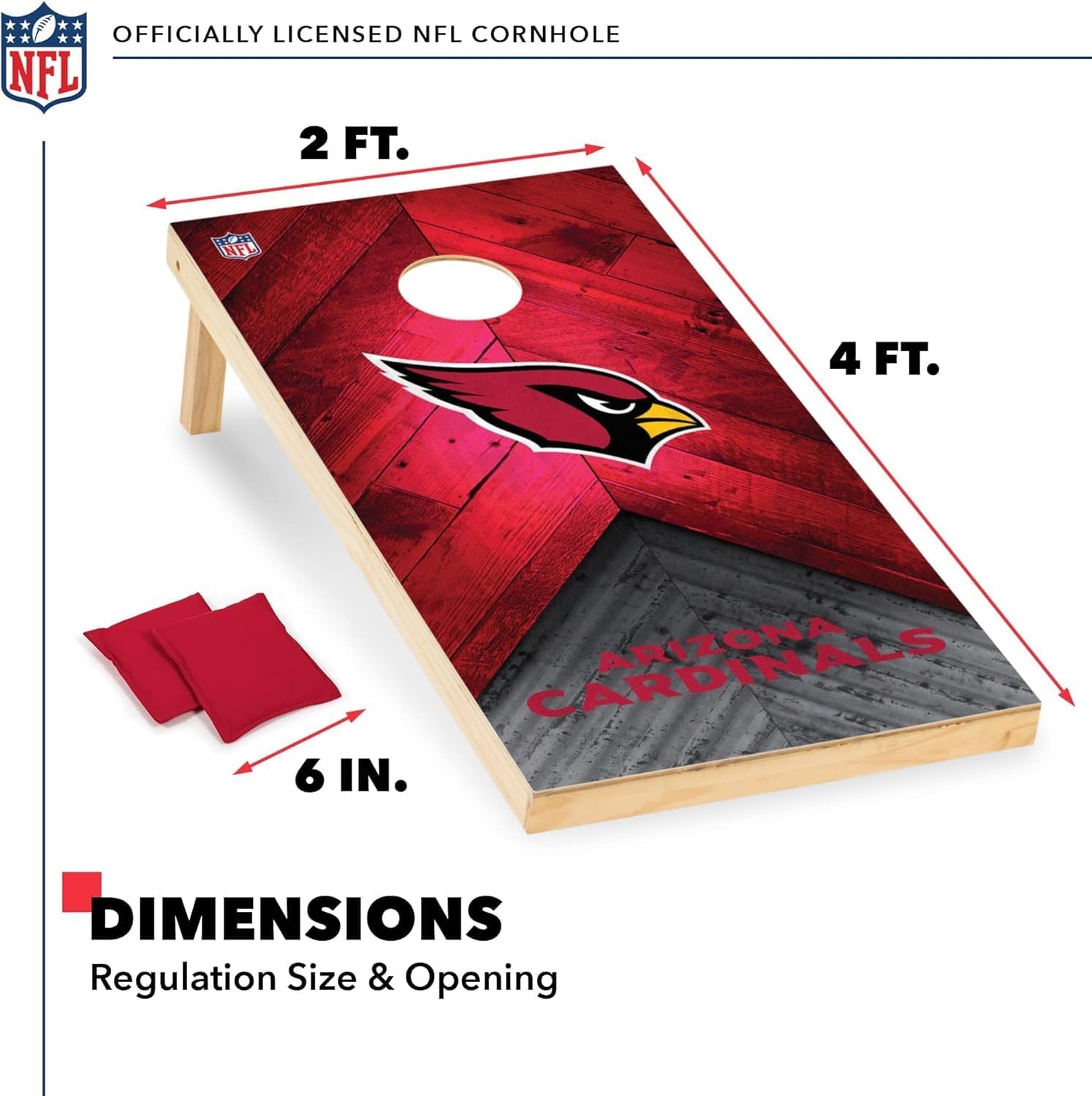 NFL Football 2′ x 4′ Regulation Size Solid Wood Cornhole Set with Direct Print HD Team Graphics Great Gift for Any Football Fan  Bean Bag Toss Family Outdoor Game(Arizona Cardinals)