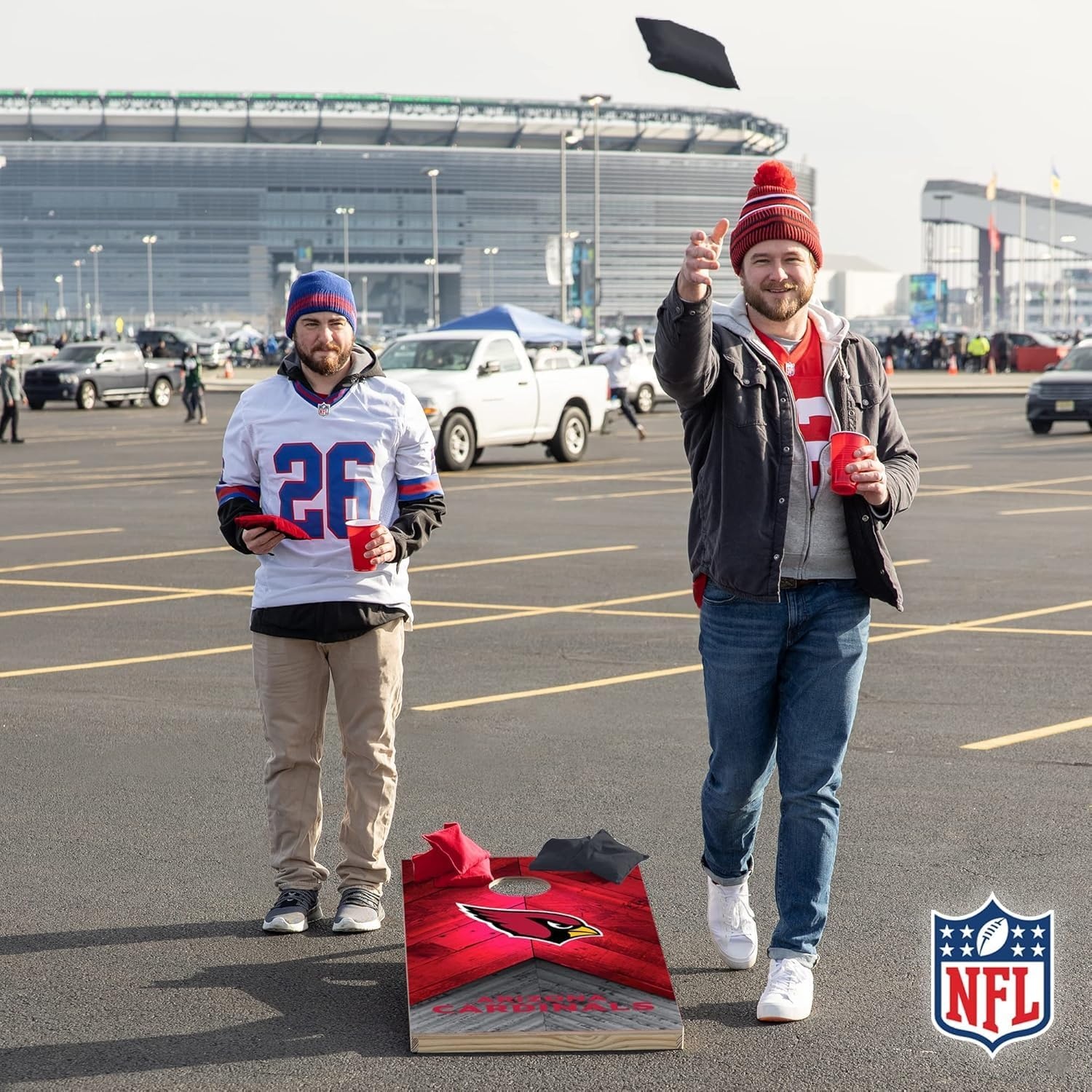 NFL Football 2′ x 4′ Regulation Size Solid Wood Cornhole Set with Direct Print HD Team Graphics Great Gift for Any Football Fan  Bean Bag Toss Family Outdoor Game(Arizona Cardinals)