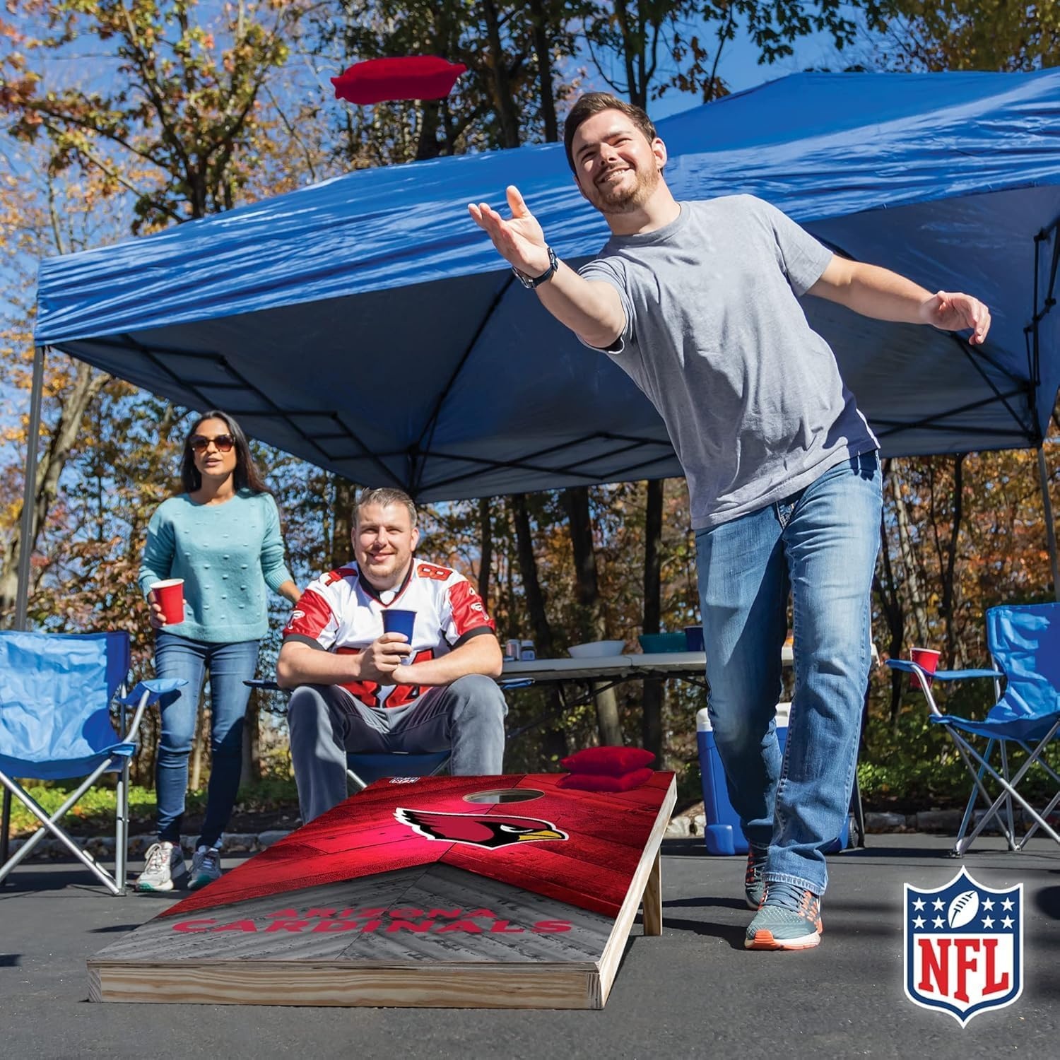 NFL Football 2′ x 4′ Regulation Size Solid Wood Cornhole Set with Direct Print HD Team Graphics Great Gift for Any Football Fan  Bean Bag Toss Family Outdoor Game(Arizona Cardinals)