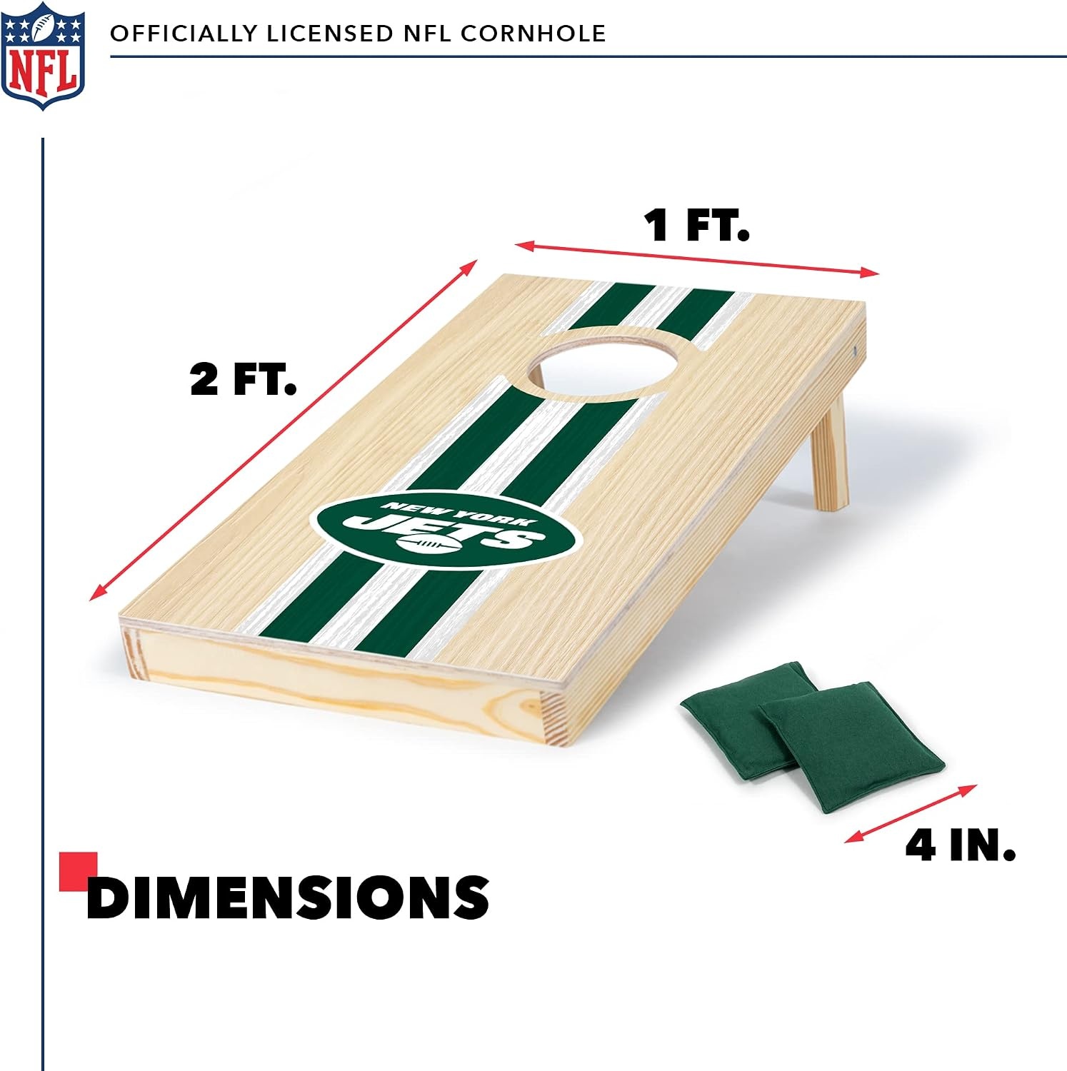 NFL Football Portable Size 1′ x 2′ Solid Wood Cornhole Set with Direct Print HD Team Graphics – Travel Size(New York Jets)