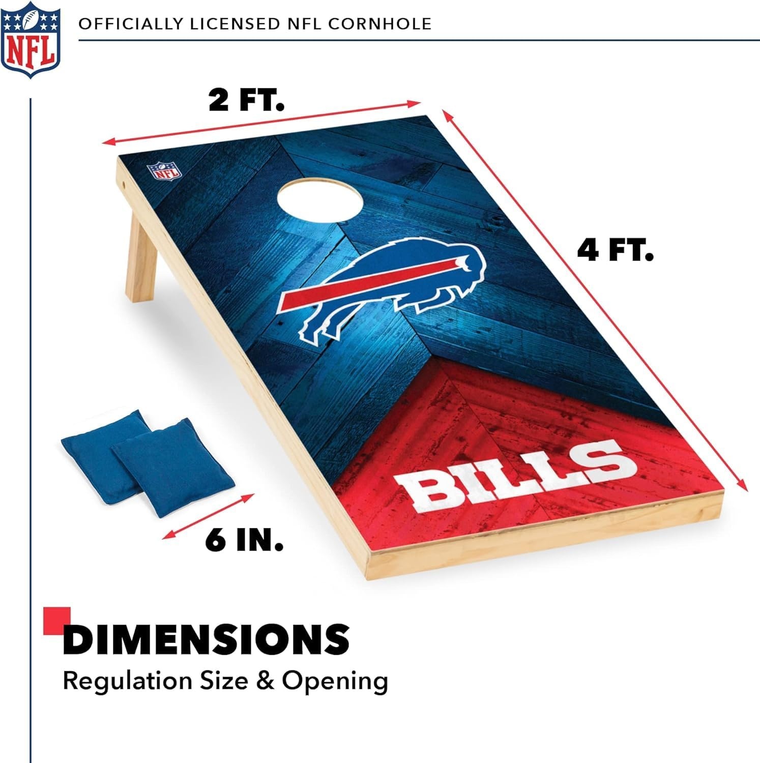 NFL Football 2′ x 4′ Regulation Size Solid Wood Cornhole Set with Direct Print HD Team Graphics Great Gift for Any Football Fan  Bean Bag Toss Family Outdoor Game(Buffalo Bills)