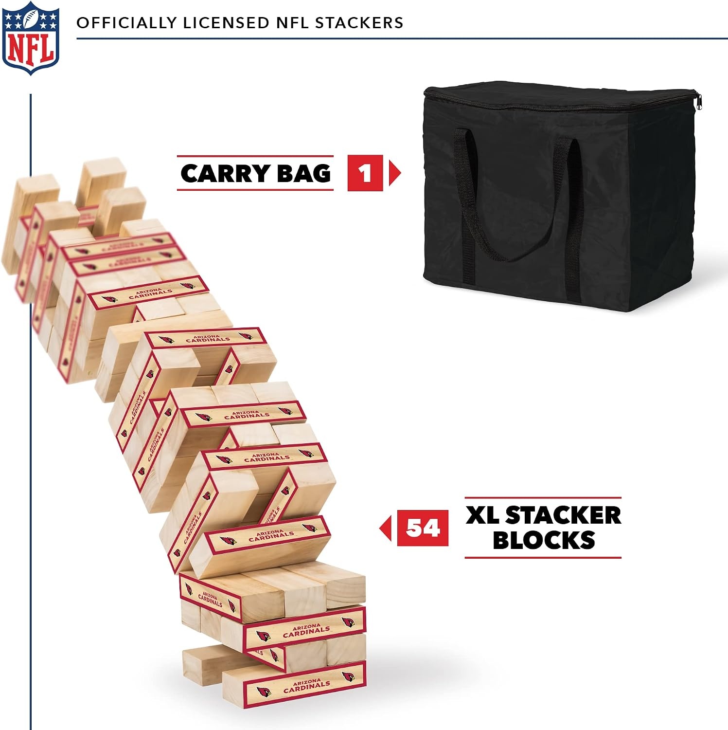 Wild Sports NFL Giant Stacking Wooden Blocks – Tumbling Tower Classic Family Game Stacks – Great Gift for Any Football Fan (Arizona Cardinals)