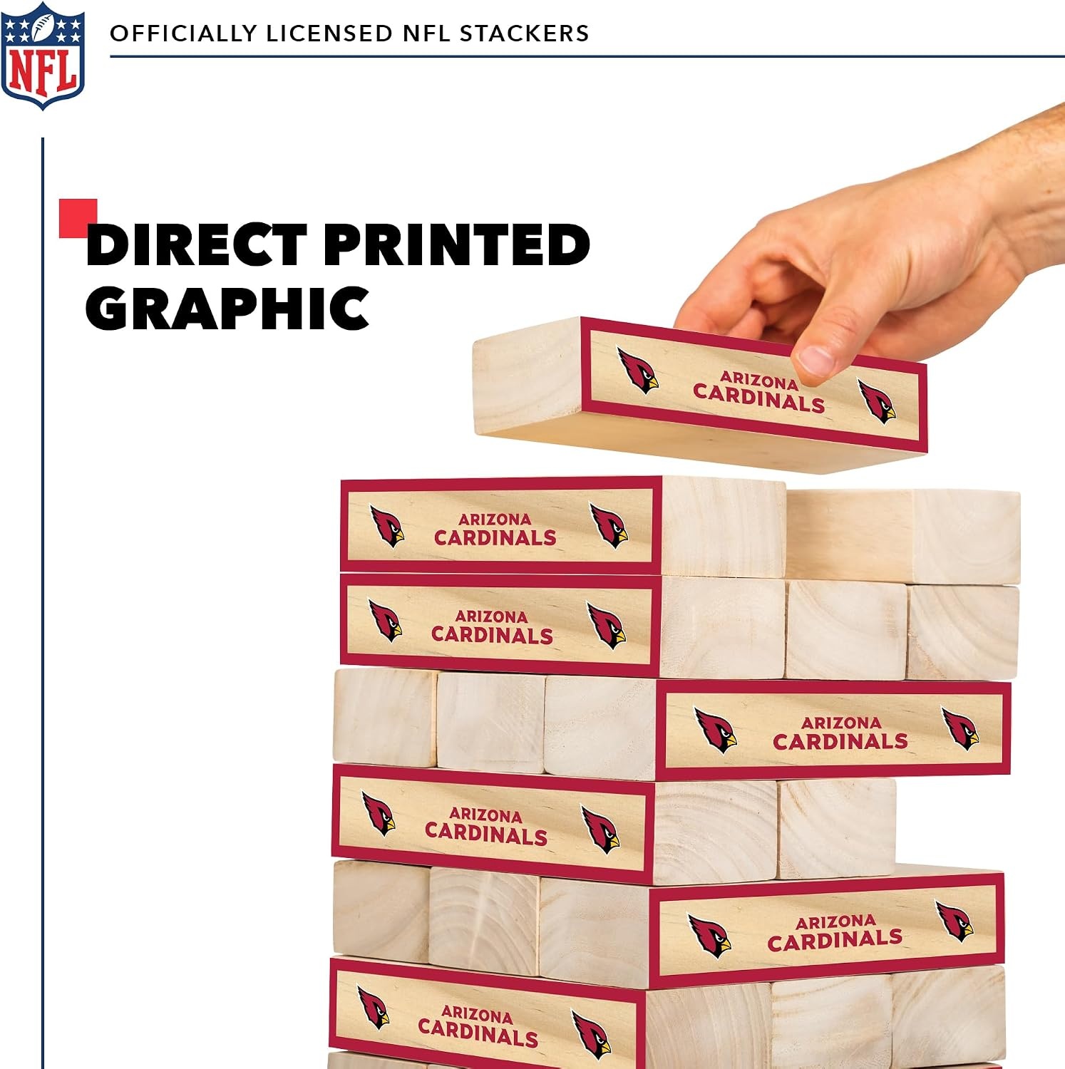 Wild Sports NFL Giant Stacking Wooden Blocks – Tumbling Tower Classic Family Game Stacks – Great Gift for Any Football Fan (Arizona Cardinals)