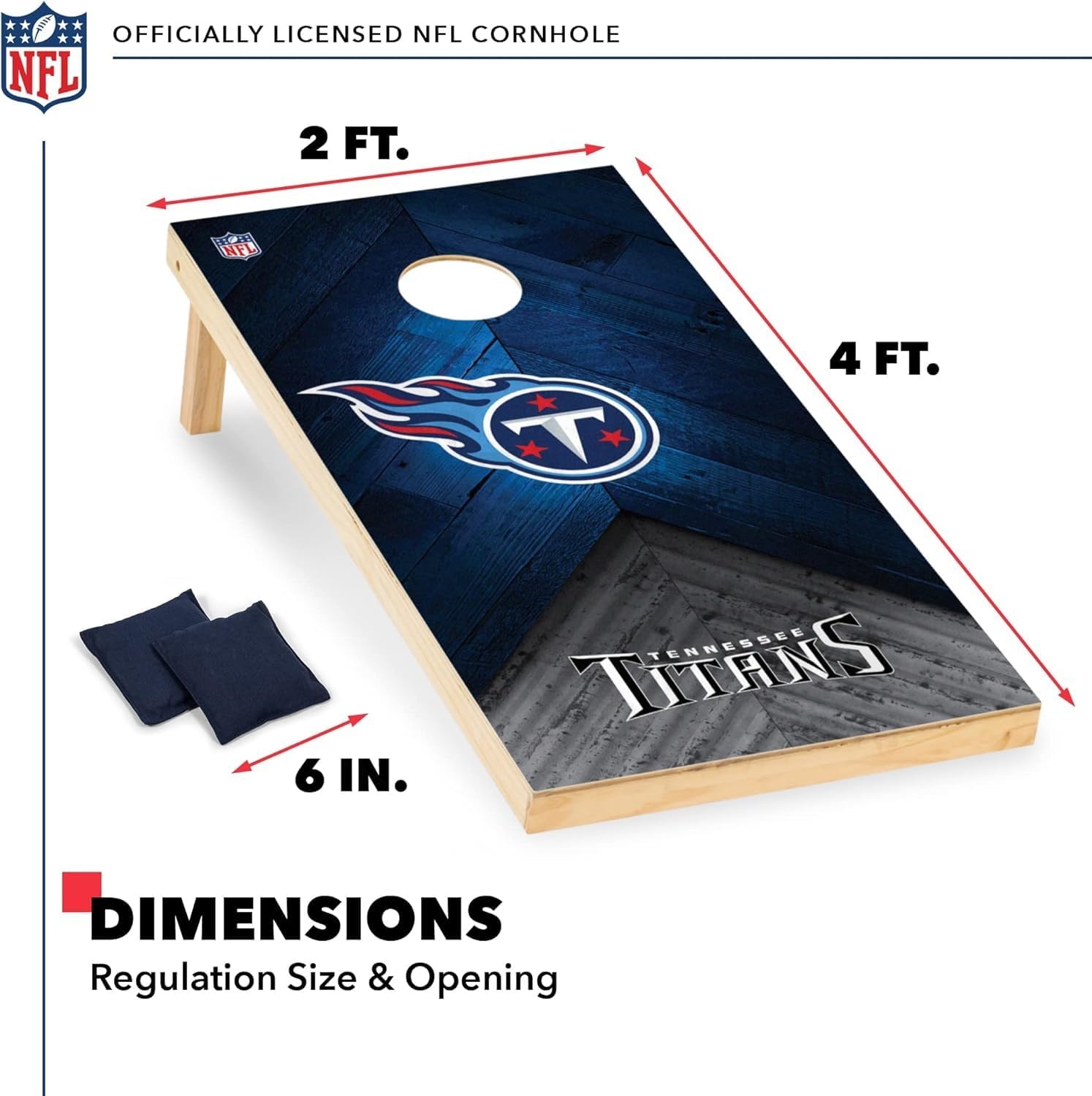 NFL Football 2′ x 4′ Regulation Size Solid Wood Cornhole Set with Direct Print HD Team Graphics Great Gift for Any Football Fan  Bean Bag Toss Family Outdoor Game(Tennessee Titans)