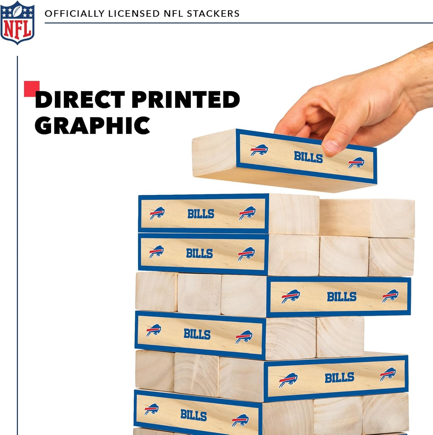 Wild Sports NFL Giant Stacking Wooden Blocks – Tumbling Tower Classic Family Game Stacks – Great Gift for Any Football Fan (Buffalo Bills)