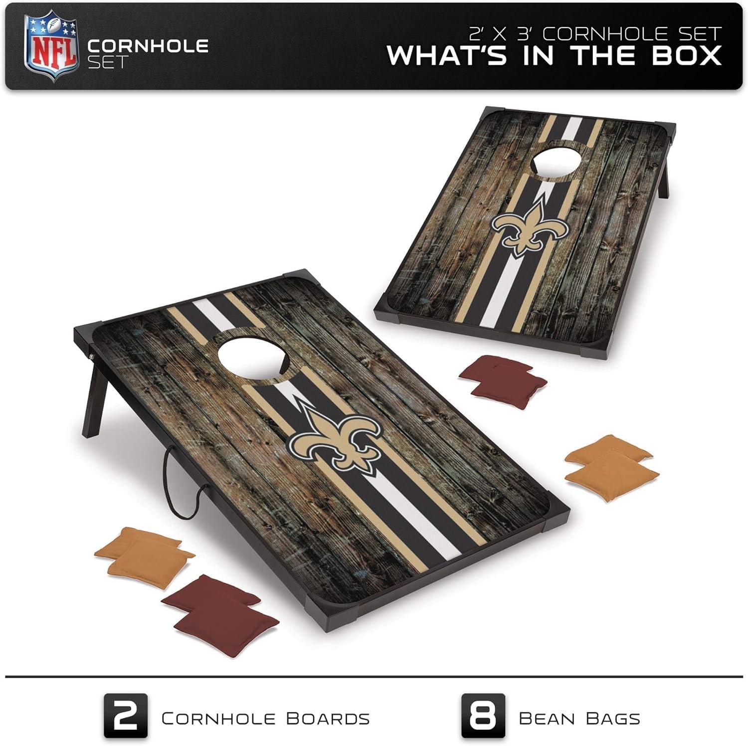 Wild Sports NFL 2′ x 3′ MDF Deluxe Cornhole Set – with Corners and Aprons(New Orleans Saints)