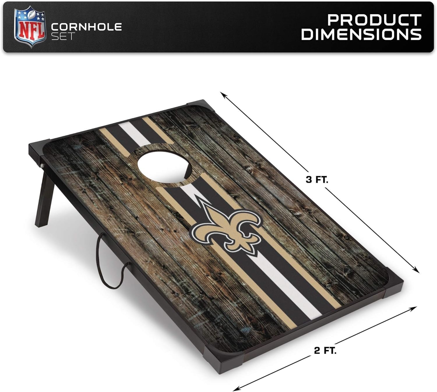 Wild Sports NFL 2′ x 3′ MDF Deluxe Cornhole Set – with Corners and Aprons(New Orleans Saints)
