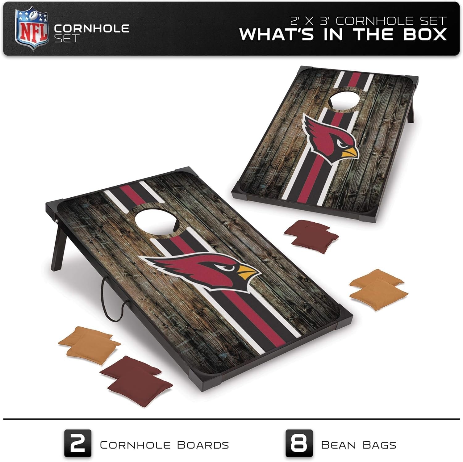 Wild Sports NFL 2′ x 3′ MDF Deluxe Cornhole Set – with Corners and Aprons(Arizona Cardinals)