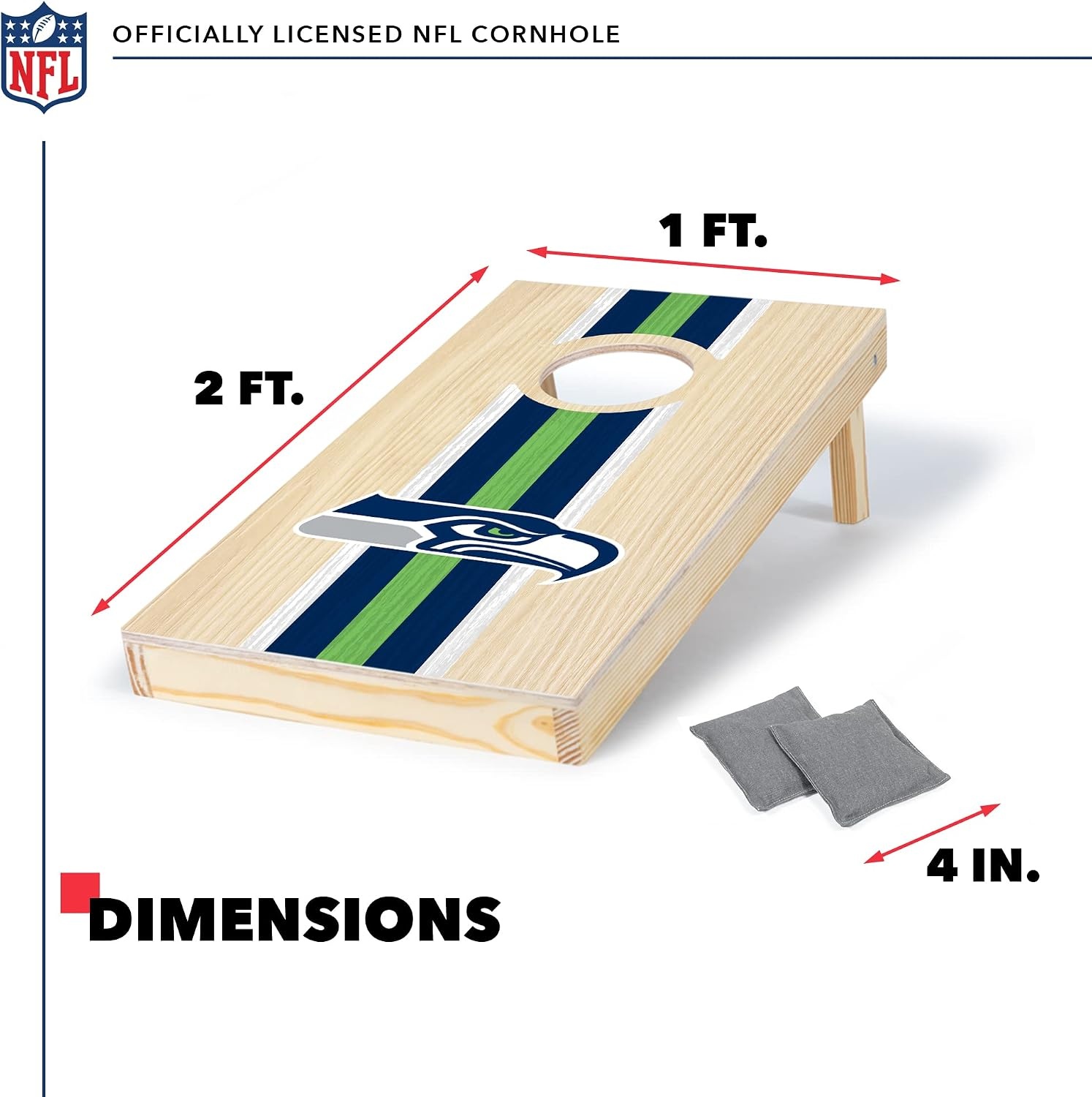 NFL Football Portable Size 1′ x 2′ Solid Wood Cornhole Set with Direct Print HD Team Graphics – Travel Size(Seattle Seahawks)
