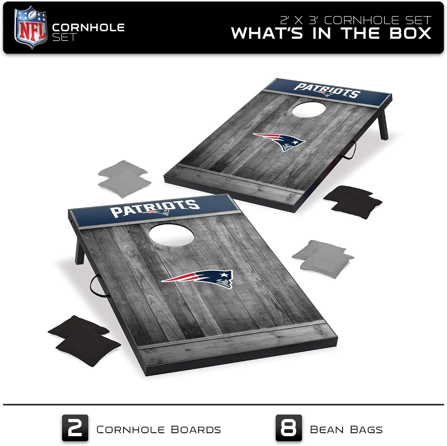 Wild Sports 2’x3′ MDF Wood NFL Cornhole Set(New England Patriots)