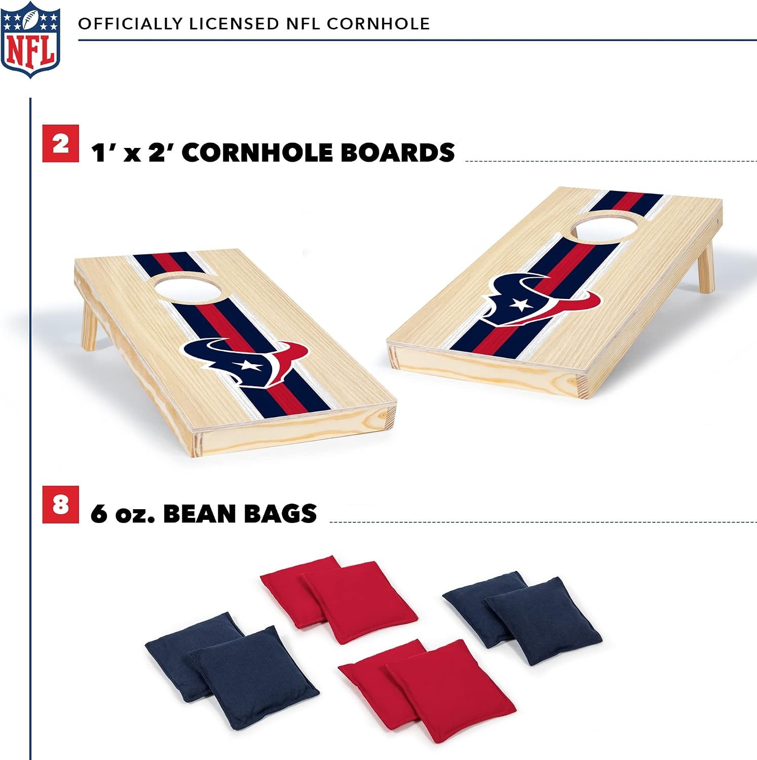 NFL Football Portable Size 1′ x 2′ Solid Wood Cornhole Set with Direct Print HD Team Graphics – Travel Size(Houston Texans)
