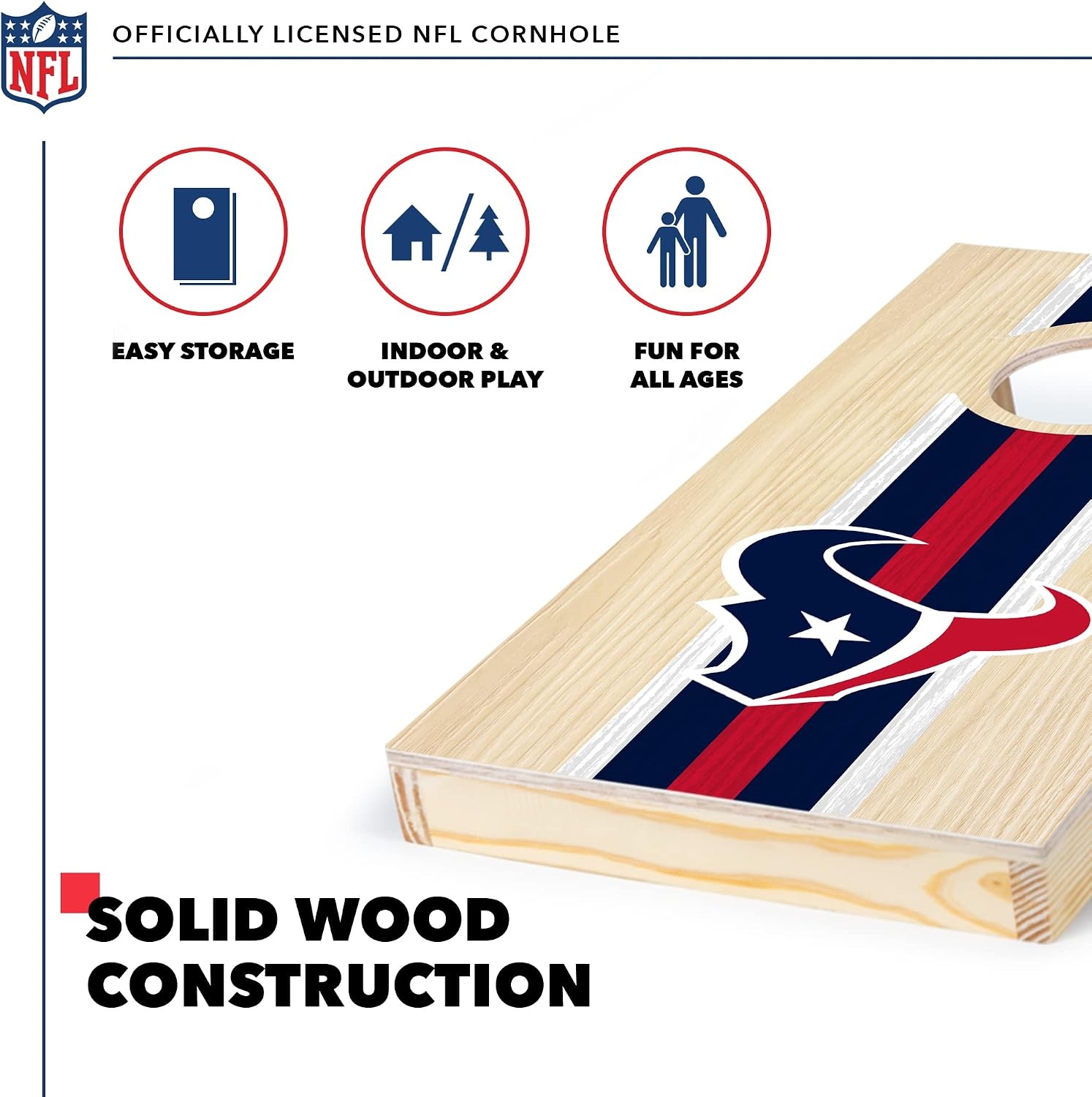 NFL Football Portable Size 1′ x 2′ Solid Wood Cornhole Set with Direct Print HD Team Graphics – Travel Size(Houston Texans)