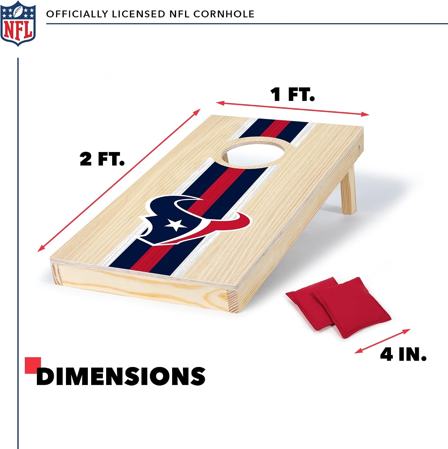 NFL Football Portable Size 1′ x 2′ Solid Wood Cornhole Set with Direct Print HD Team Graphics – Travel Size(Houston Texans)