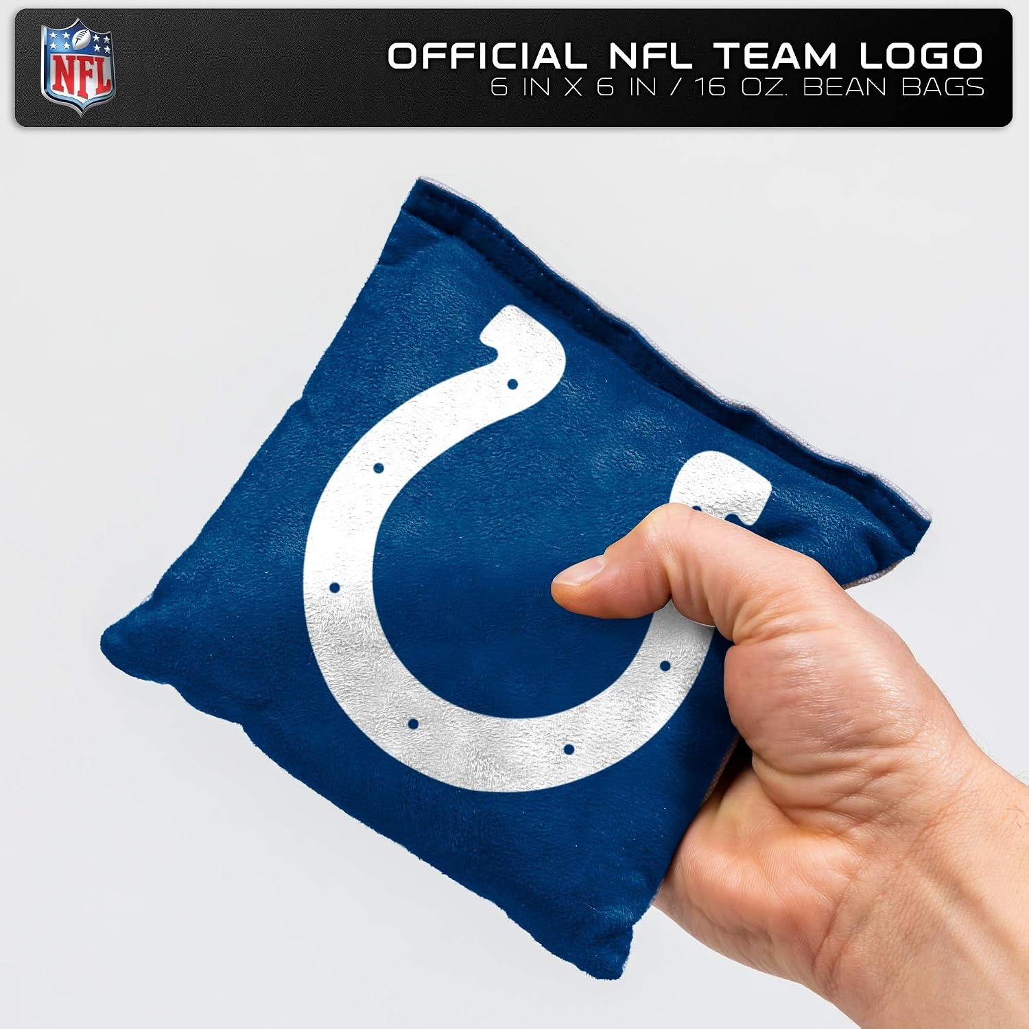 NFL Pro Football Dual Sided Bean Bags by Wild Sports, 8 Count, Premium Toss Bags for Cornhole Set – Great for Tailgates, Outdoors, Backyard(Indianapolis Colts)