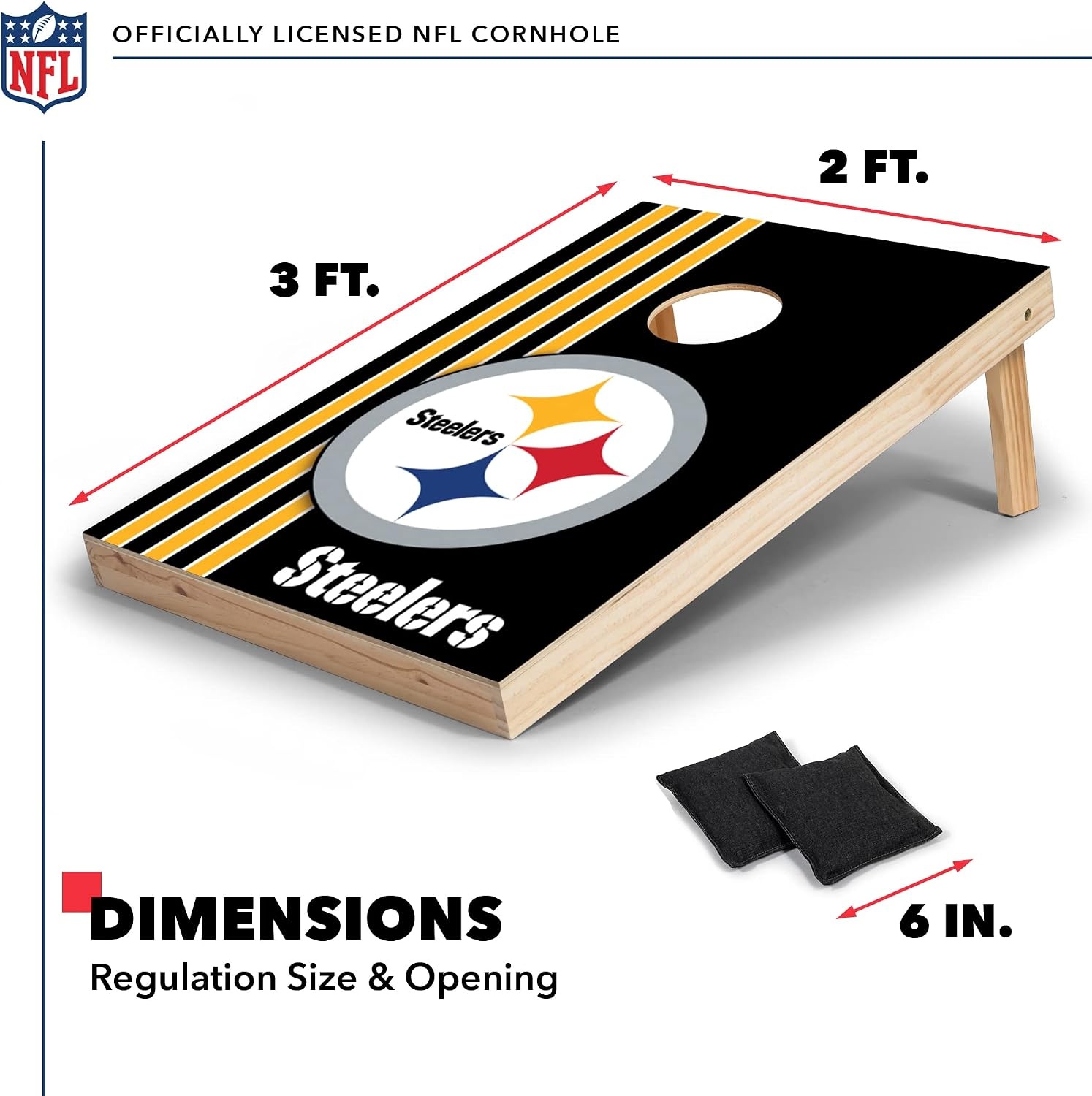 NFL 2′ x 3′ Solid Wood Cornhole Set with Direct Print HD Team Graphics – Great Gift for Any Football Fan  Bean Bag Toss Family Outdoor Games(Pittsburgh Steelers)