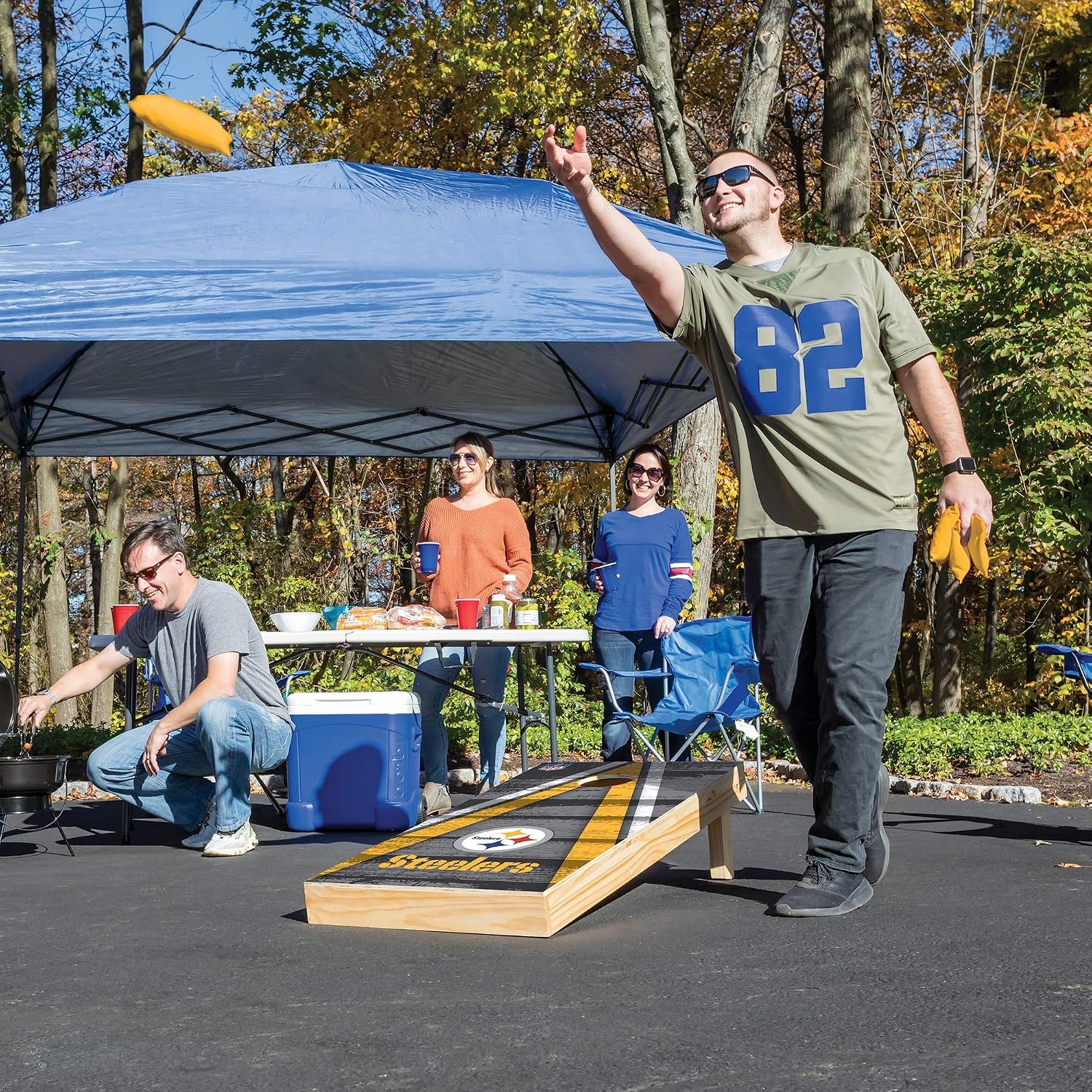 NFL Pro Football 2′ x 4′ Wood Direct Print Tournament Cornhole Set by Wild Sports, Comes with 8 Bean Bags – Perfect for Tailgate, Outdoor, Backyard(Pittsburgh Steelers)