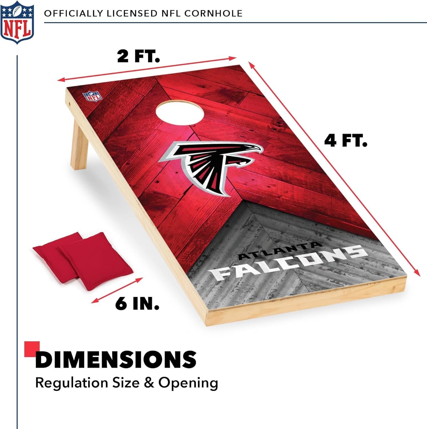 NFL Football 2′ x 4′ Regulation Size Solid Wood Cornhole Set with Direct Print HD Team Graphics Great Gift for Any Football Fan  Bean Bag Toss Family Outdoor Game(Atlanta Falcons)