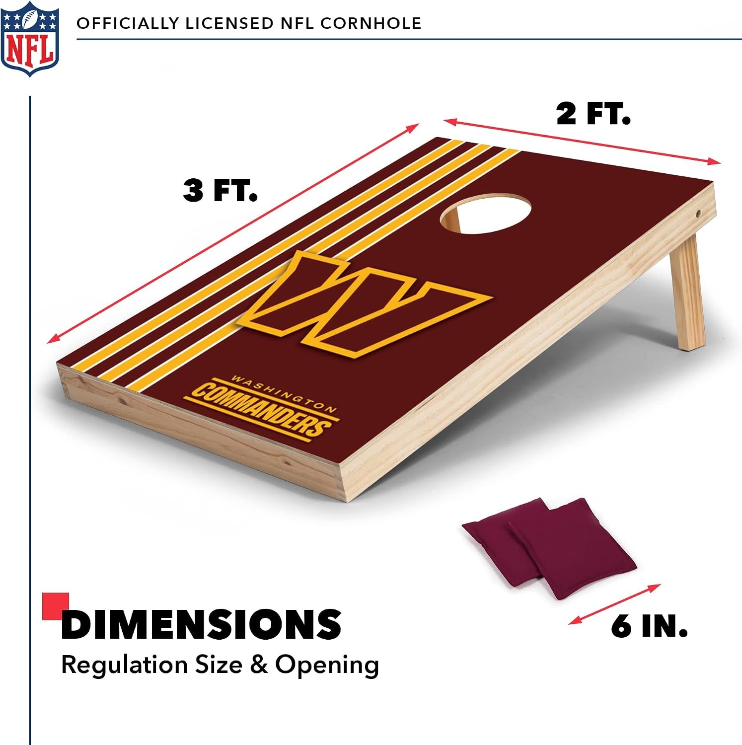 NFL 2′ x 3′ Solid Wood Cornhole Set with Direct Print HD Team Graphics – Great Gift for Any Football Fan  Bean Bag Toss Family Outdoor Games(Washington Commanders)