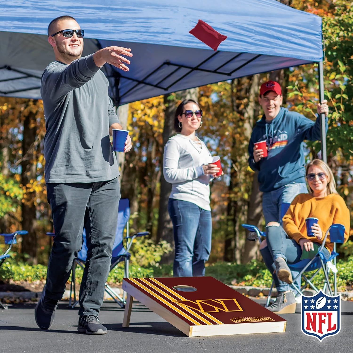 NFL 2′ x 3′ Solid Wood Cornhole Set with Direct Print HD Team Graphics – Great Gift for Any Football Fan  Bean Bag Toss Family Outdoor Games(Washington Commanders)