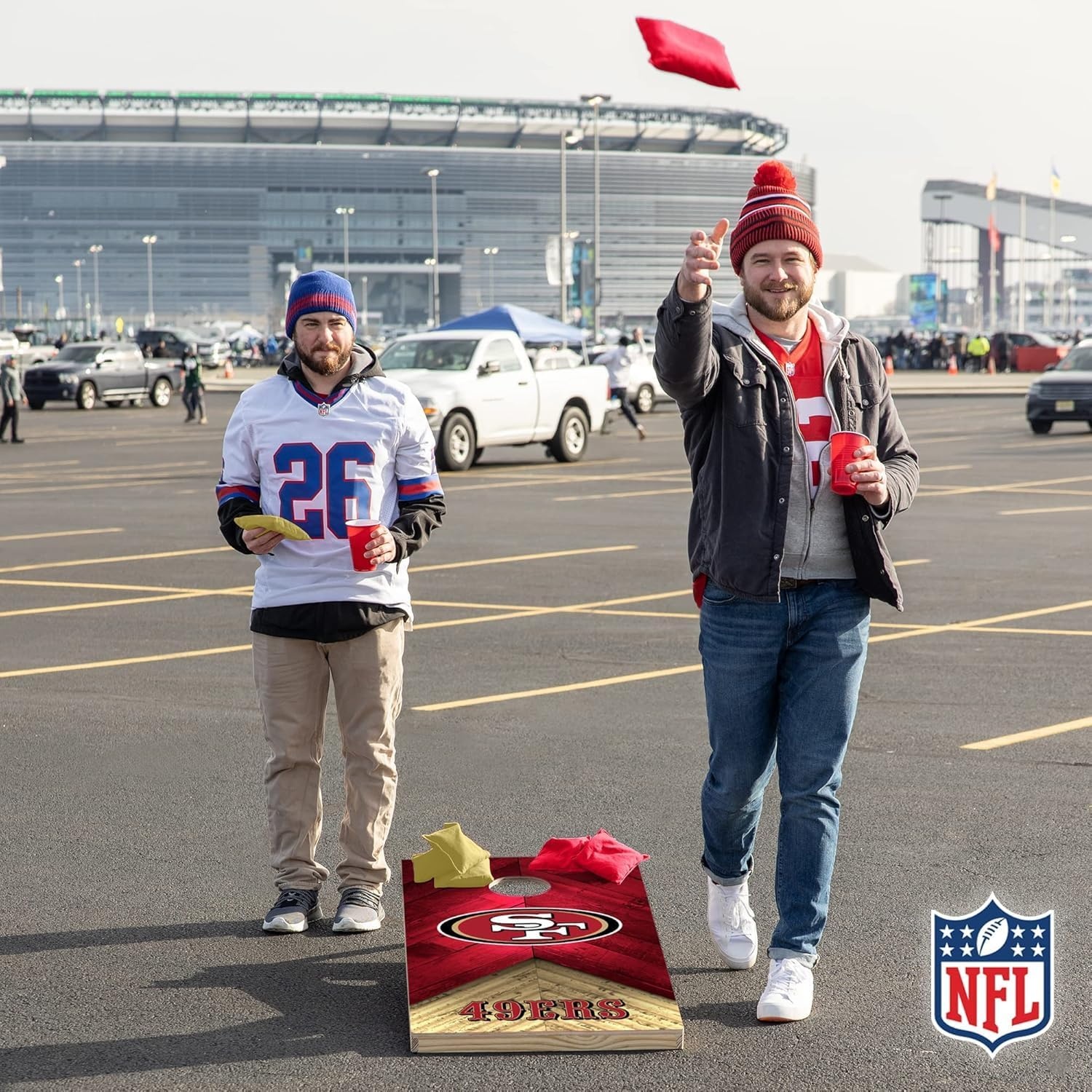 NFL Football 2′ x 4′ Regulation Size Solid Wood Cornhole Set with Direct Print HD Team Graphics Great Gift for Any Football Fan  Bean Bag Toss Family Outdoor Game(San Francisco 49ers)