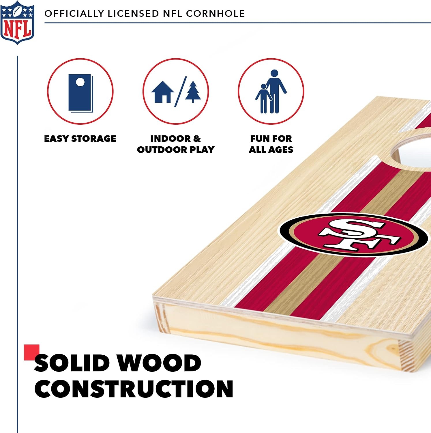 NFL Football Portable Size 1′ x 2′ Solid Wood Cornhole Set with Direct Print HD Team Graphics – Travel Size(San Francisco 49ers)