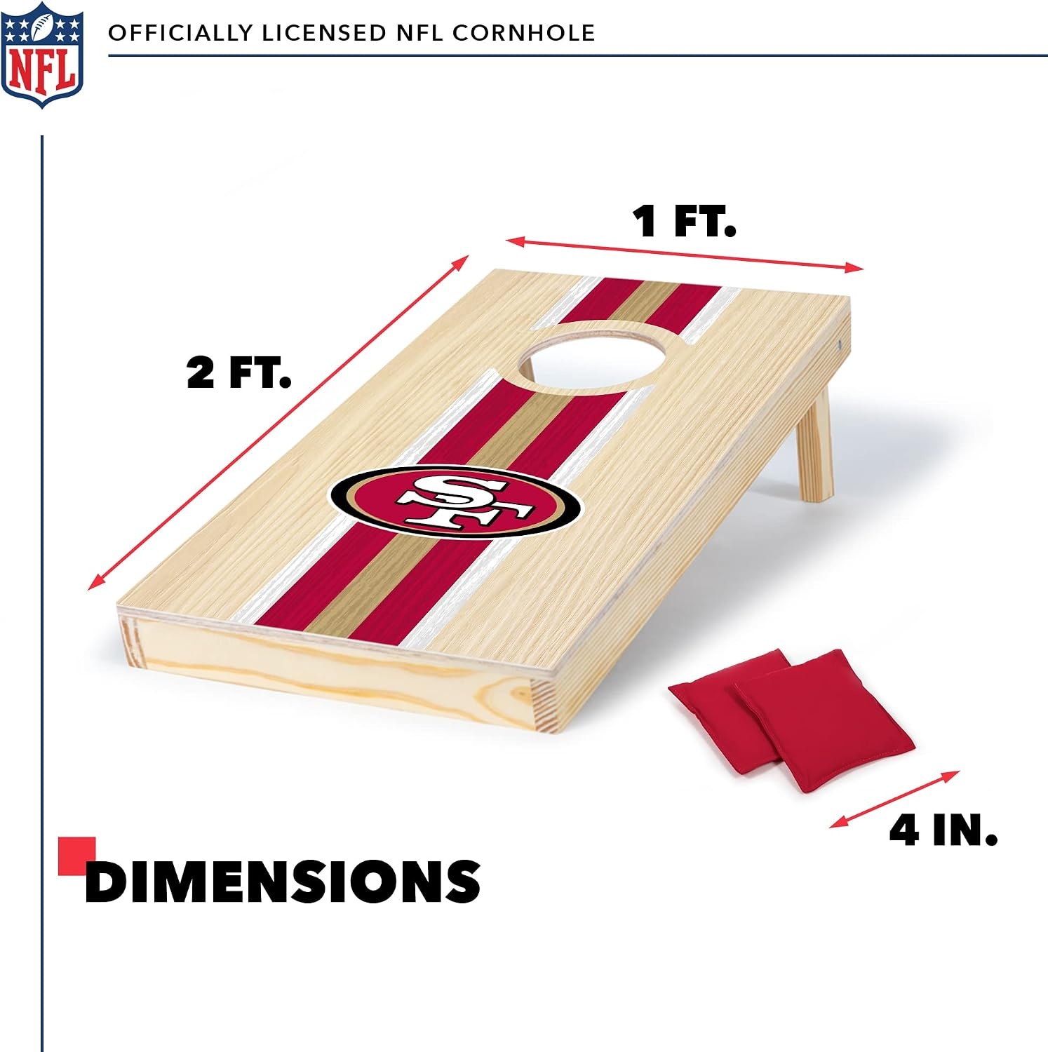 NFL Football Portable Size 1′ x 2′ Solid Wood Cornhole Set with Direct Print HD Team Graphics – Travel Size(San Francisco 49ers)