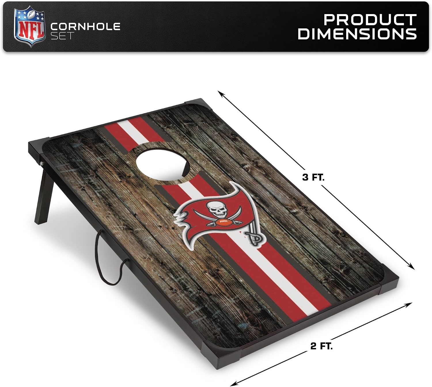 Wild Sports NFL 2′ x 3′ MDF Deluxe Cornhole Set – with Corners and Aprons(Tampa Bay Buccaneers)
