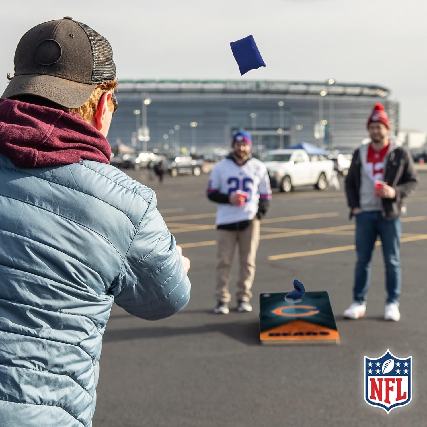NFL Football 2′ x 4′ Regulation Size Solid Wood Cornhole Set with Direct Print HD Team Graphics Great Gift for Any Football Fan  Bean Bag Toss Family Outdoor Game(Chicago Bears)