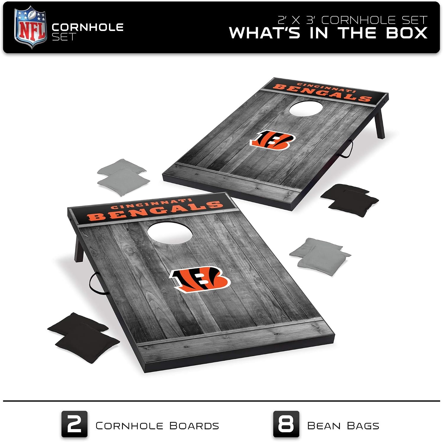 Wild Sports 2’x3′ MDF Wood NFL Cornhole Set(Cincinnati Bengals)