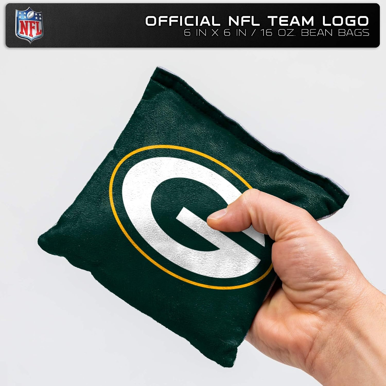 NFL Pro Football Dual Sided Bean Bags by Wild Sports, 8 Count, Premium Toss Bags for Cornhole Set – Great for Tailgates, Outdoors, Backyard(Green Bay Packers)